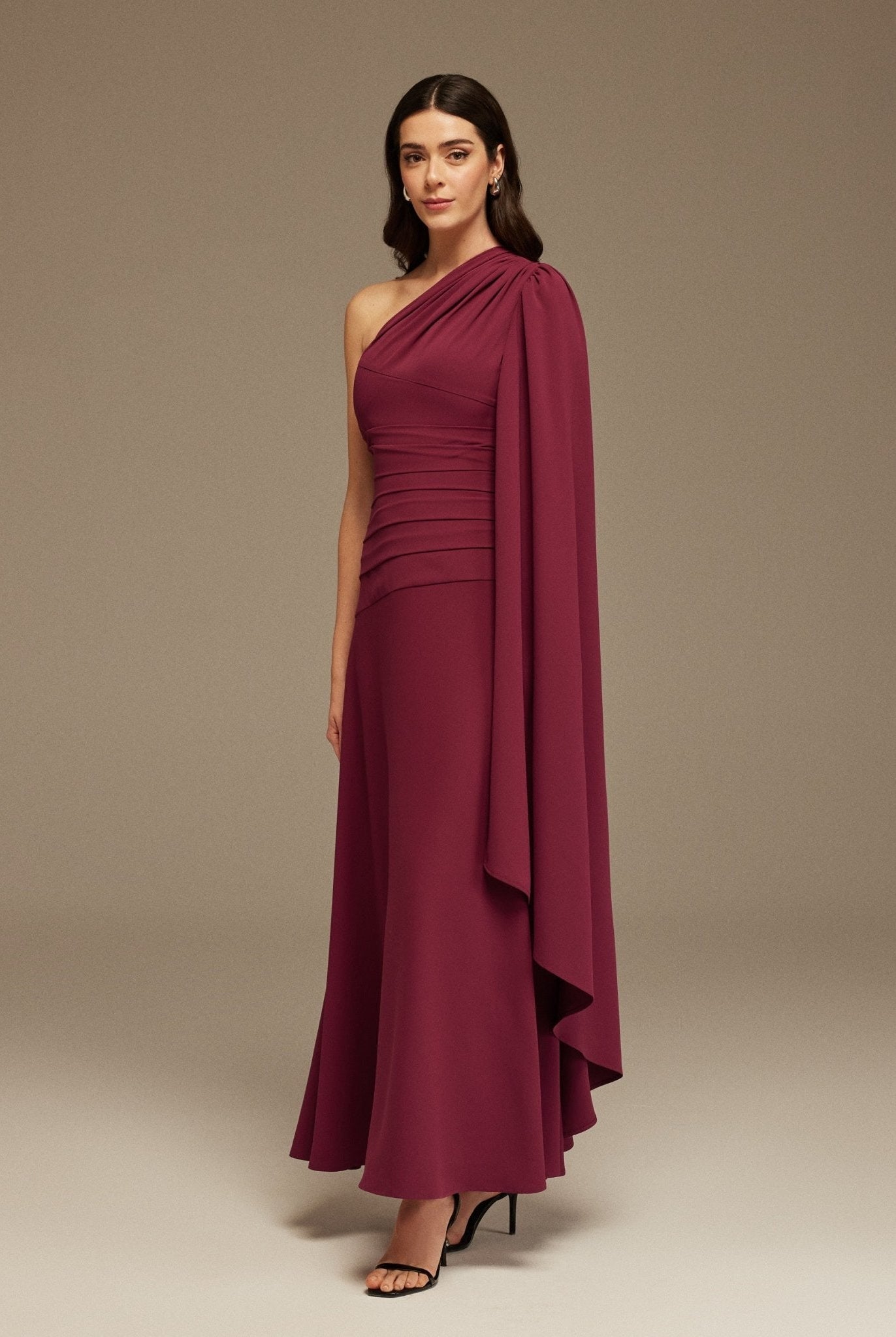 Plum One Shoulder Sleeveless Crepe Dress - shopaleena