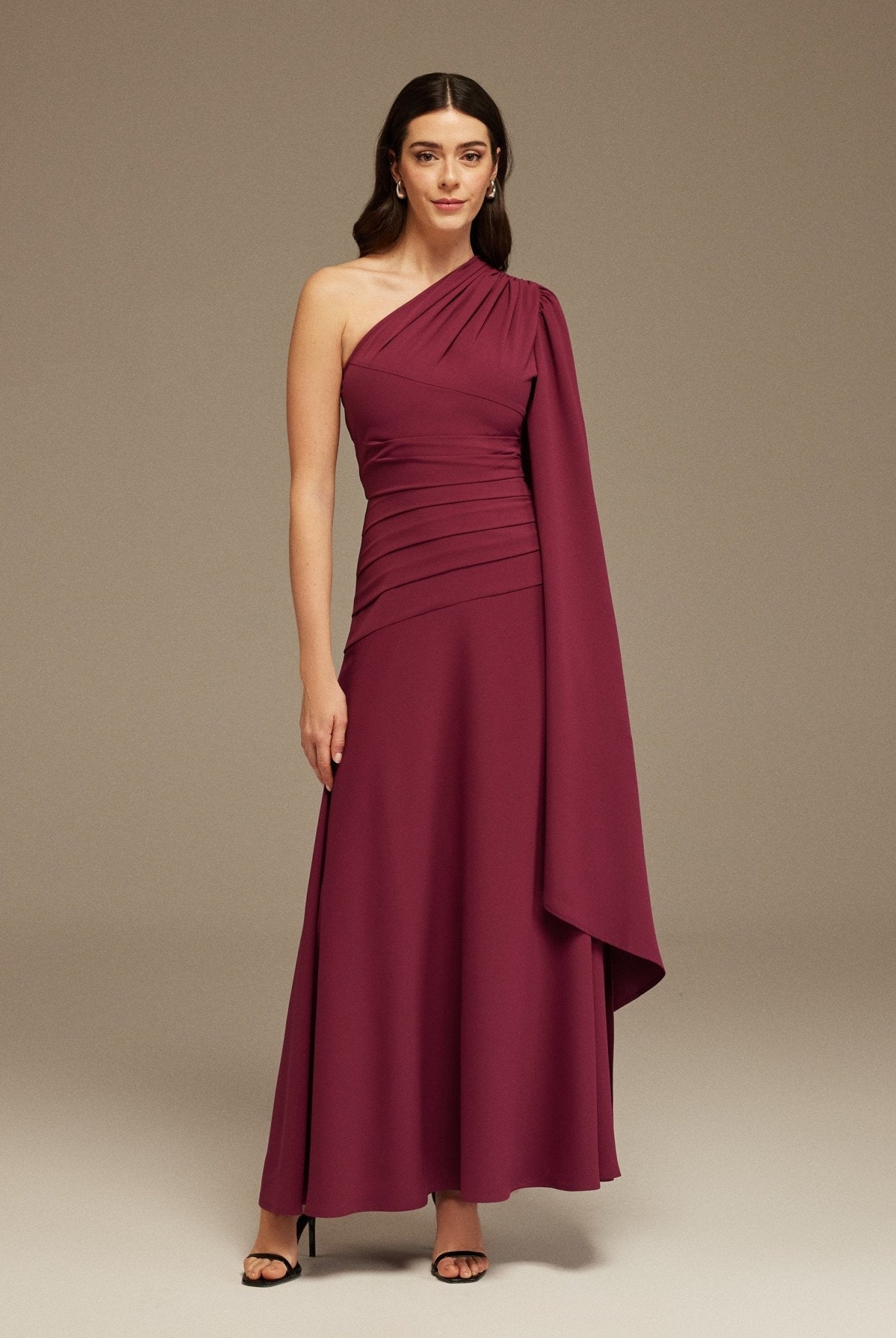 Plum One Shoulder Sleeveless Crepe Dress - shopaleena