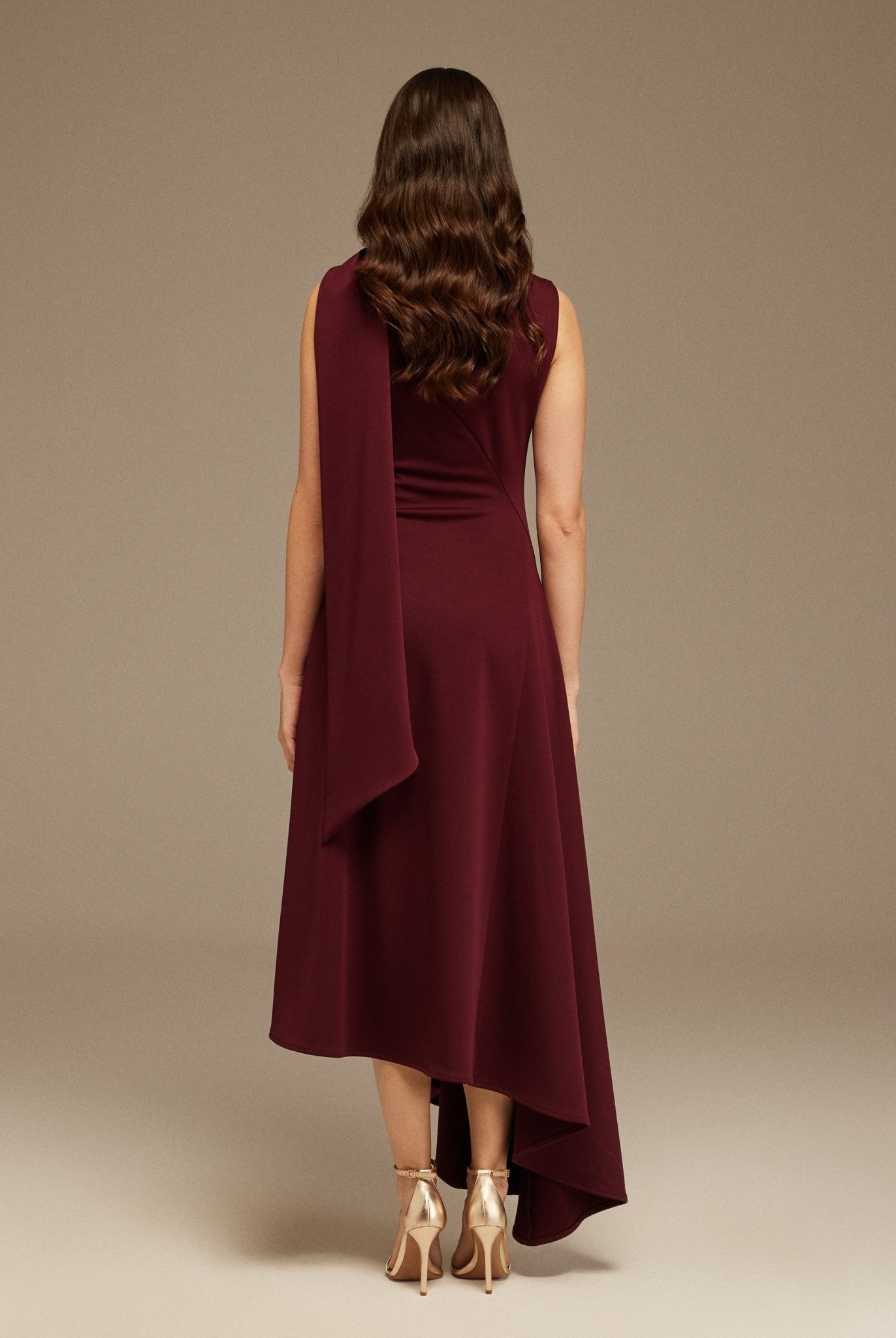 Plum Sleeveless Aline Midi Dress With Shoulder Scarf - shopaleena