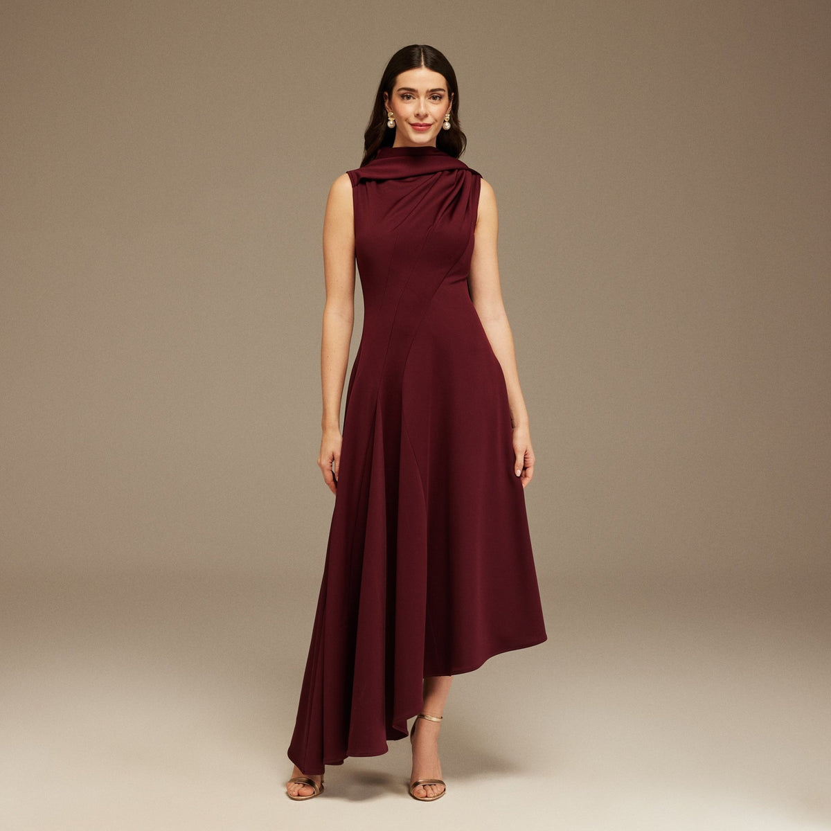 Plum Sleeveless Aline Midi Dress With Shoulder Scarf – shopaleena