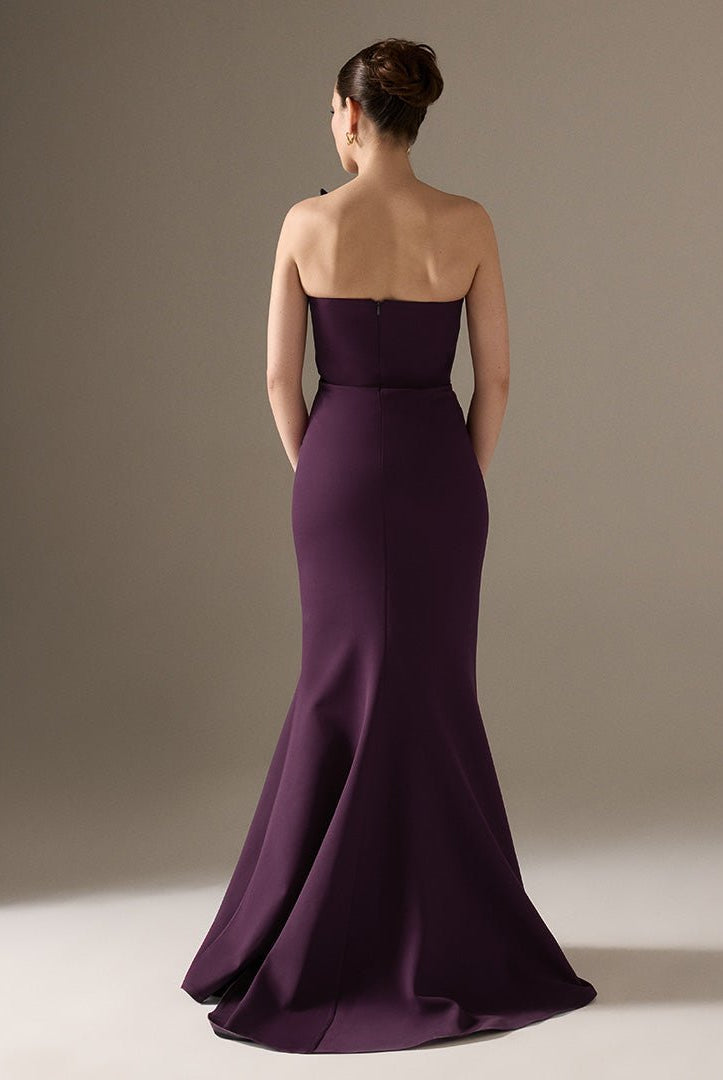Plum Sleeveless Crepe Gown with Detailed Top - shopaleena