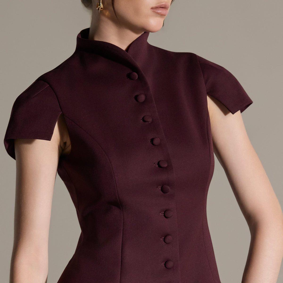 Plum Stand Collar Peplum Blouse - shopaleena