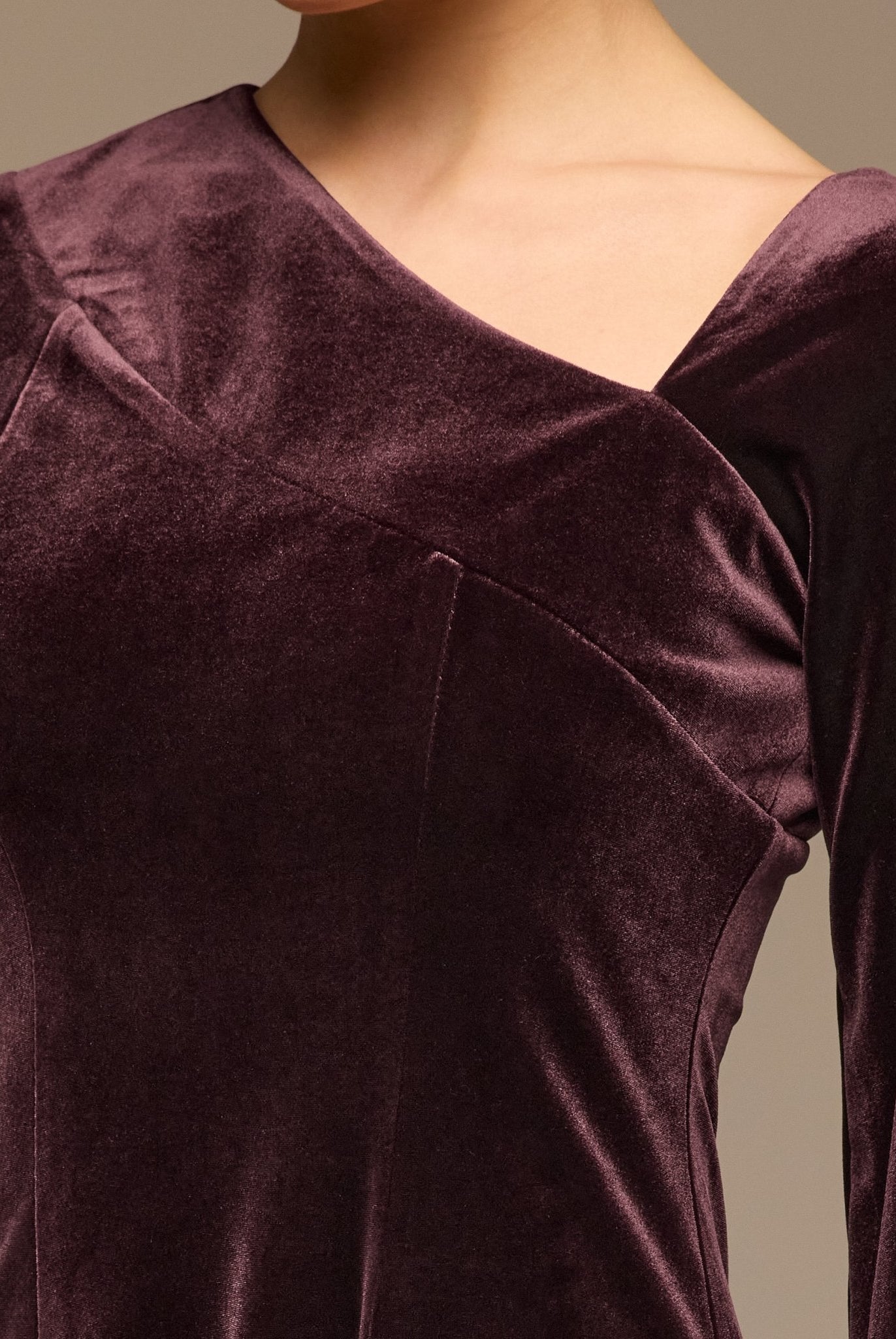 Plum Velvet Chiffon One - Shoulder Maxi Dress - shopaleena