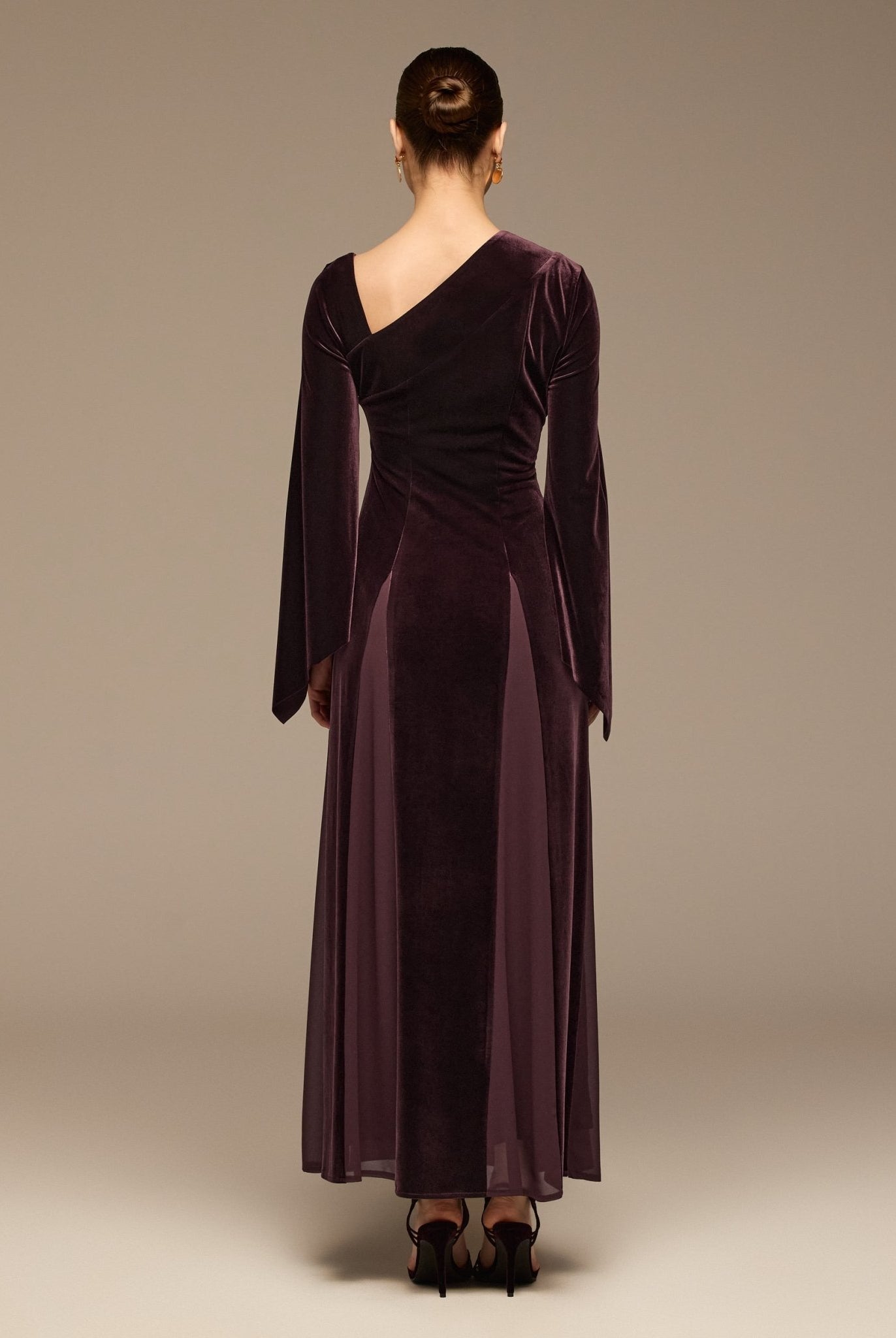 Plum Velvet Chiffon One - Shoulder Maxi Dress - shopaleena