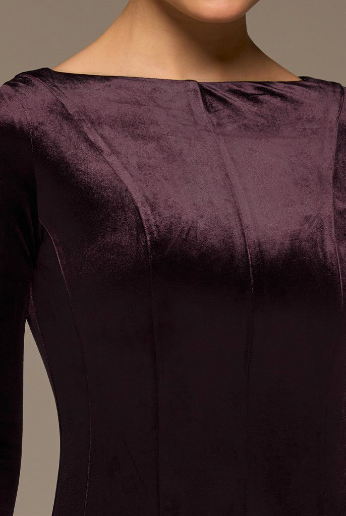 Plum Velvet Maxi Dress with Lace Godets - shopaleena