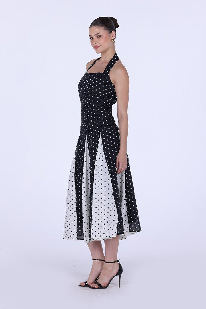 Polka Dot Flared Maxi Dress - shopaleena