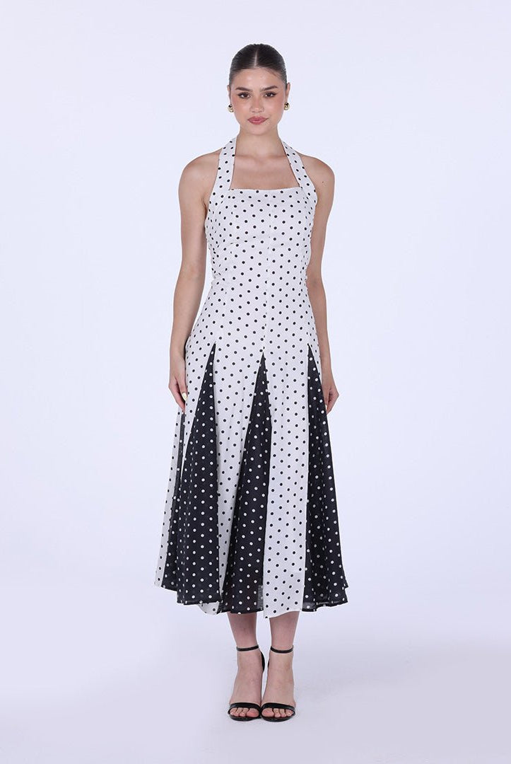 Polka Dot Flared Maxi Dress - shopaleena