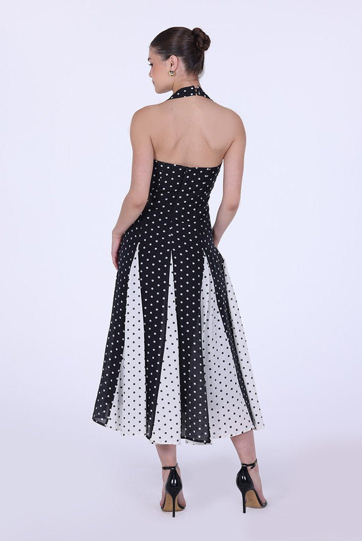 Polka Dot Flared Maxi Dress - shopaleena
