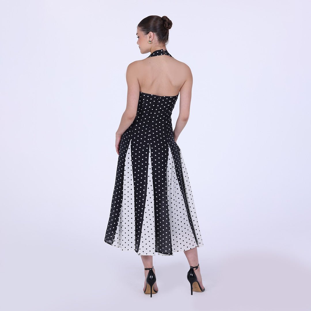 Polka Dot Flared Maxi Dress - shopaleena