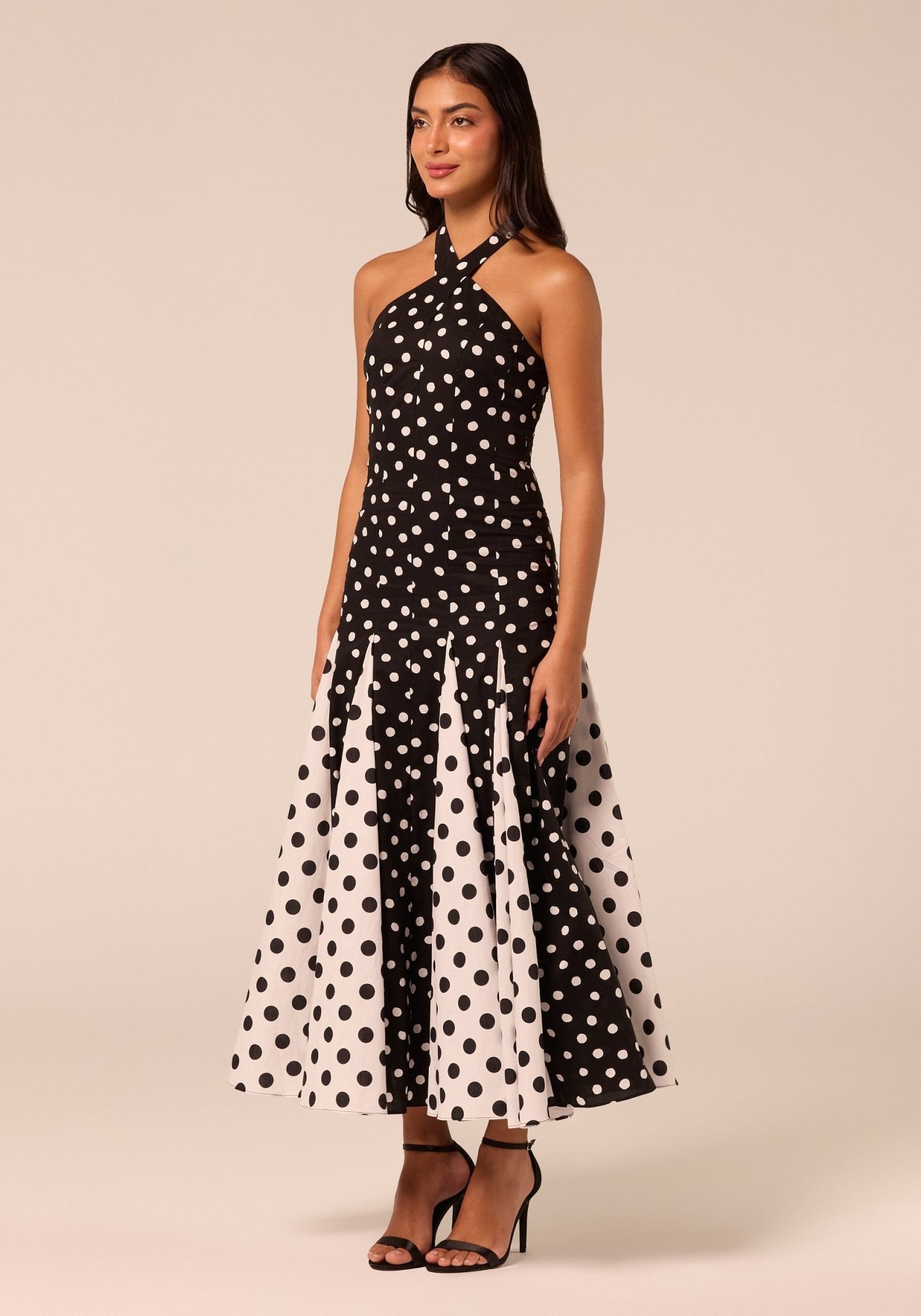 Polka Dot Halter Neck Poplin Midi Dress - shopaleena