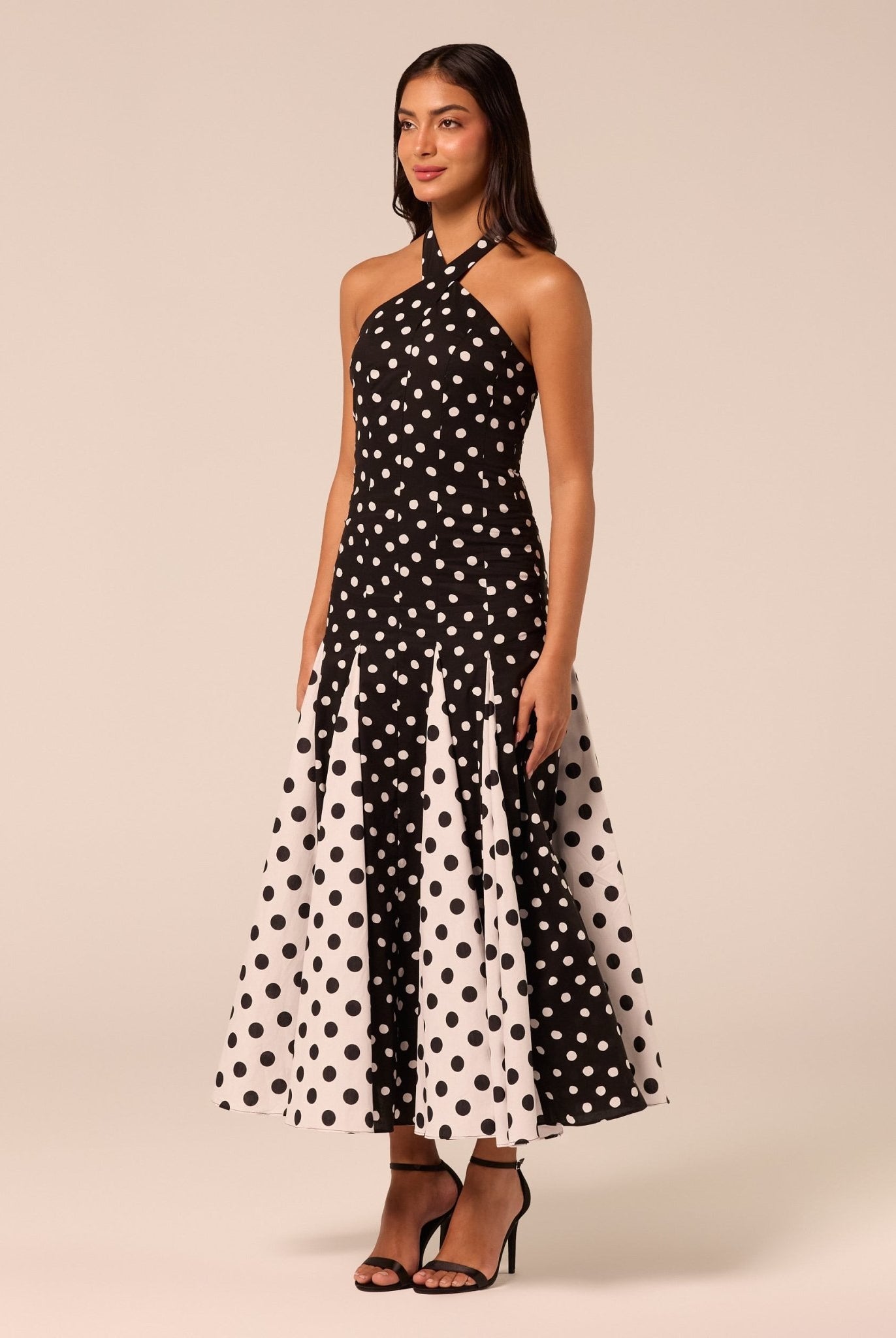 Polka Dot Halter Neck Poplin Midi Dress - shopaleena
