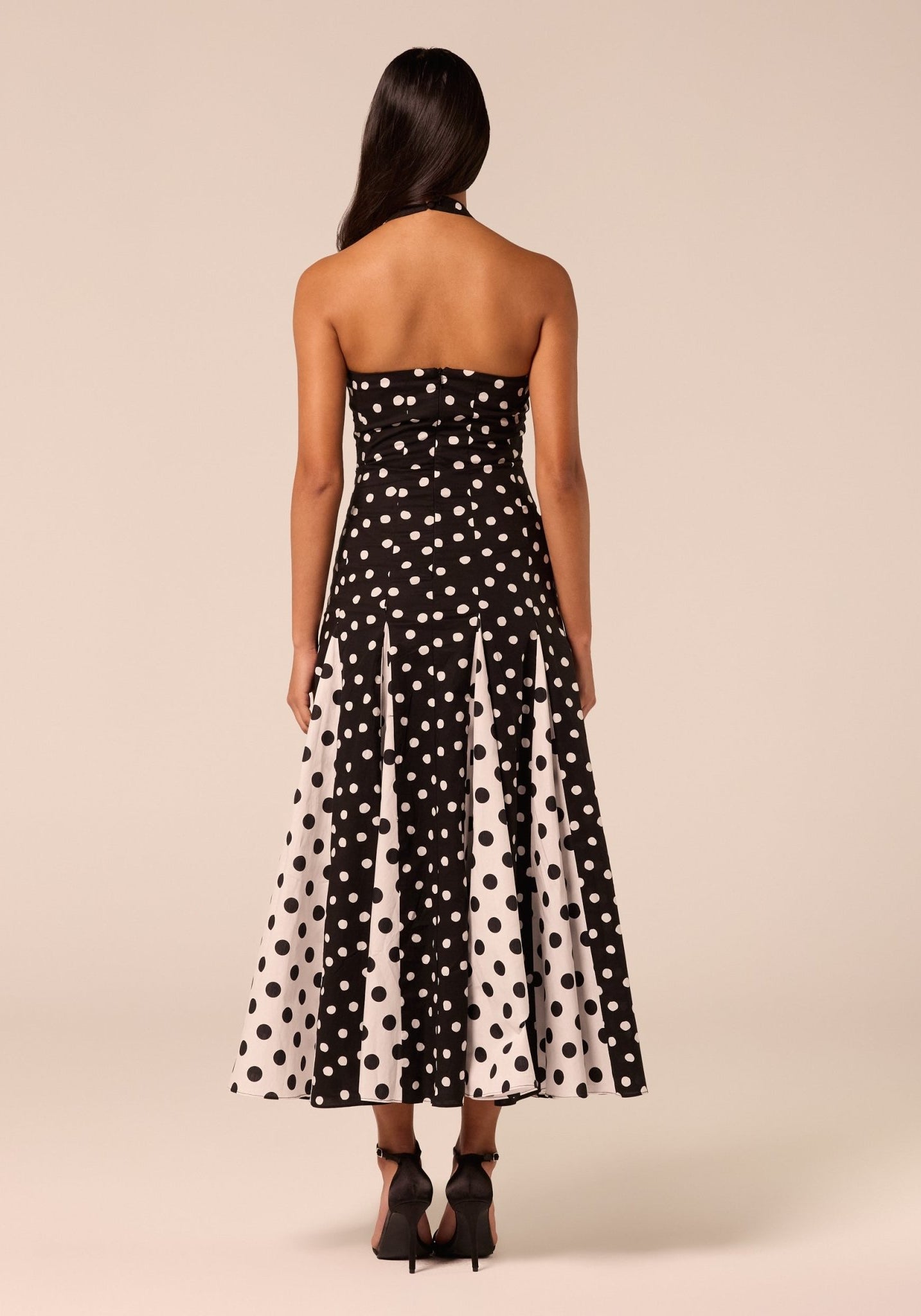 Polka Dot Halter Neck Poplin Midi Dress - shopaleena