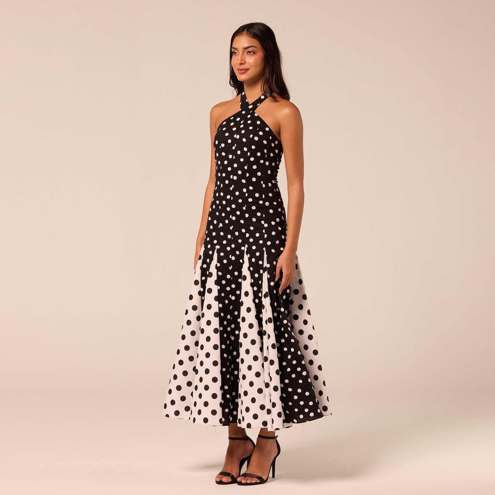 Polka Dot Halter Neck Poplin Midi Dress - shopaleena