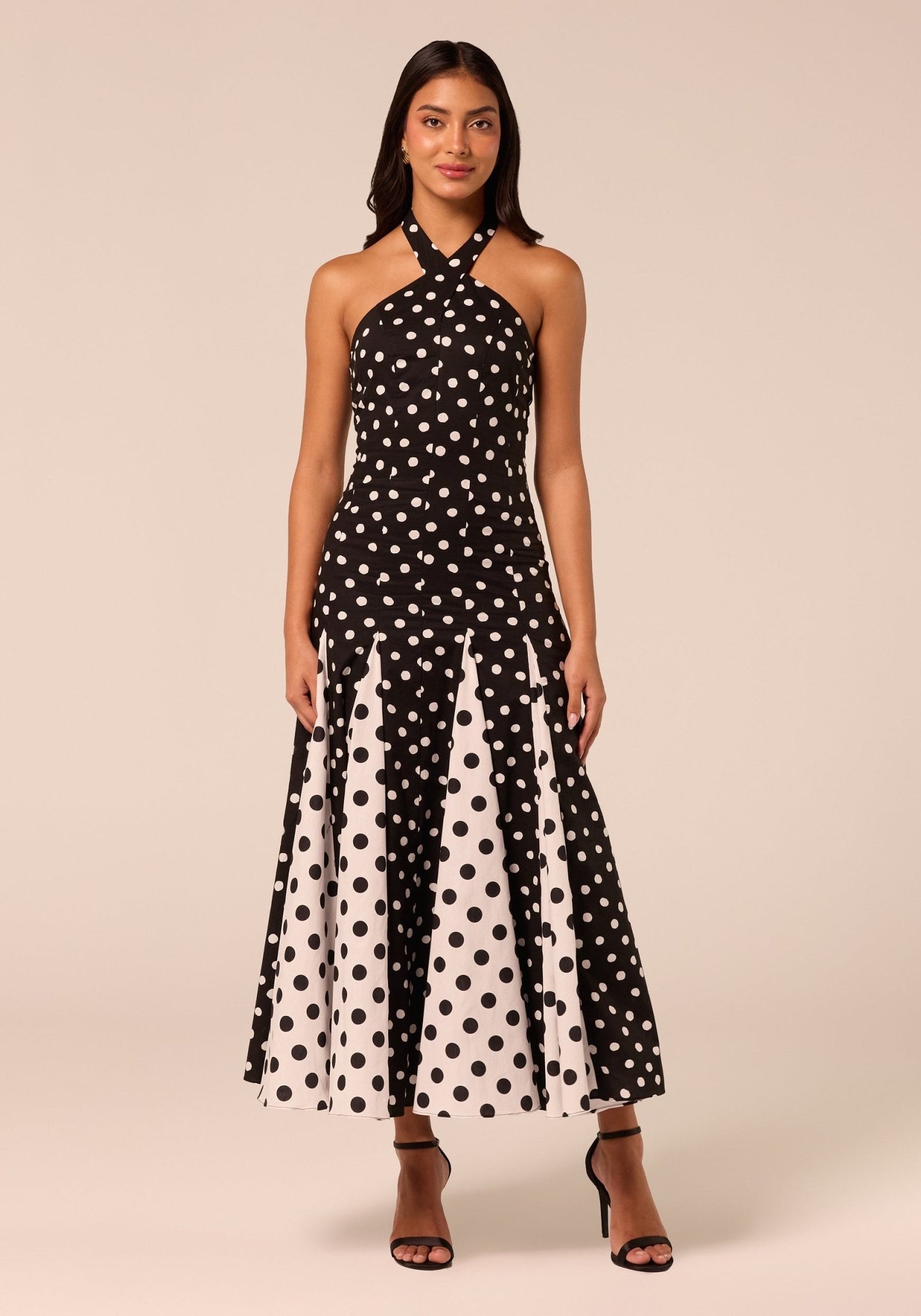 Polka Dot Halter Neck Poplin Midi Dress - shopaleena