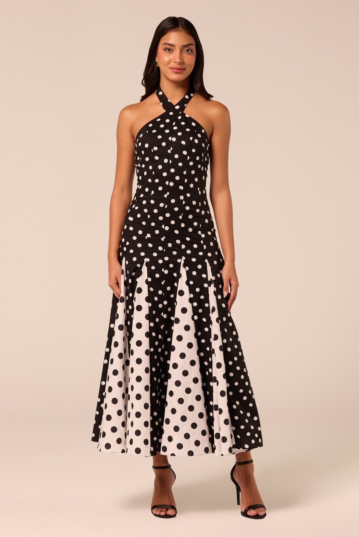 Polka Dot Halter Neck Poplin Midi Dress - shopaleena