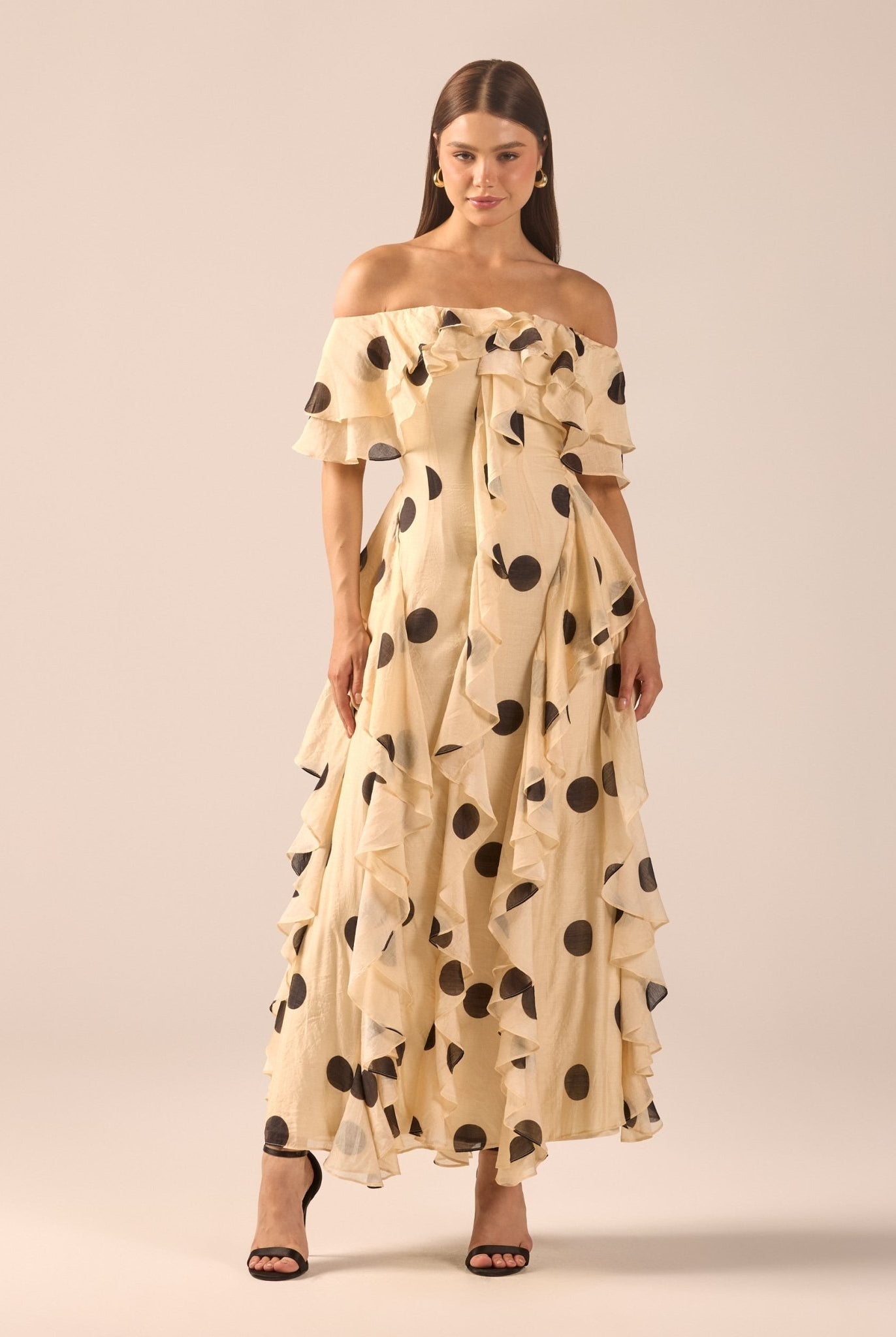 Polka Dot Ruffle Tencel Dress - shopaleena
