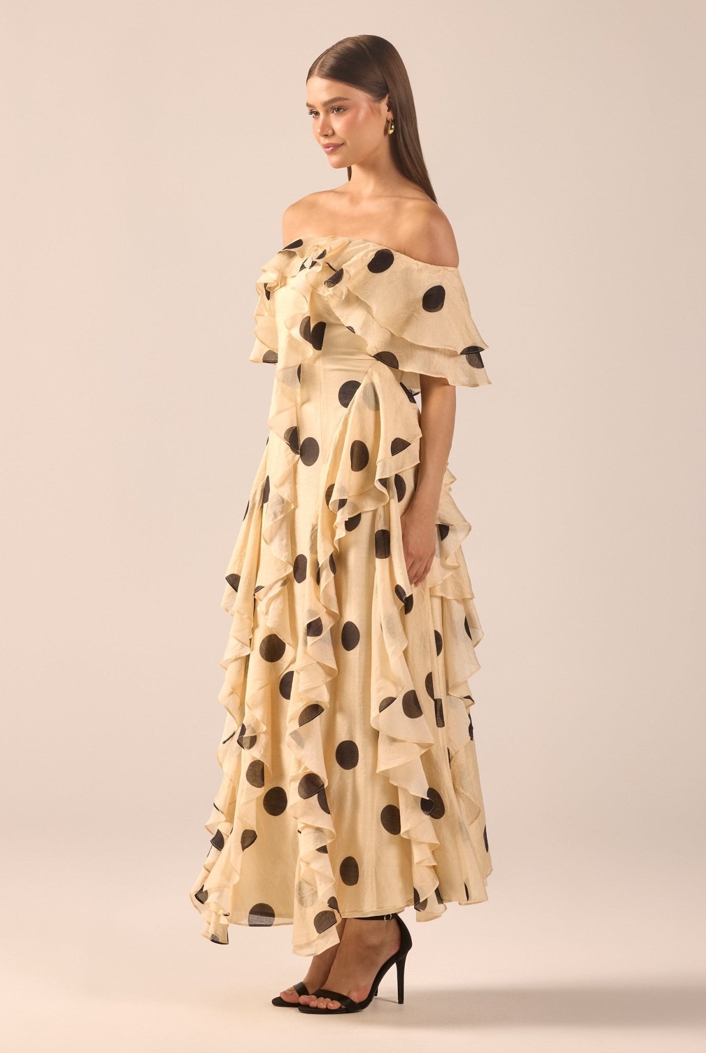 Polka Dot Ruffle Tencel Dress - shopaleena