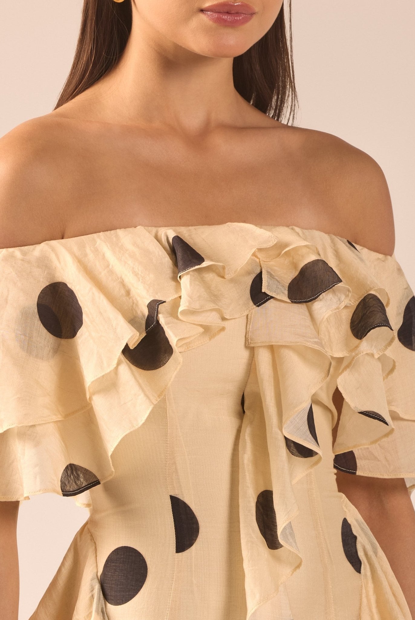 Polka Dot Ruffle Tencel Dress - shopaleena