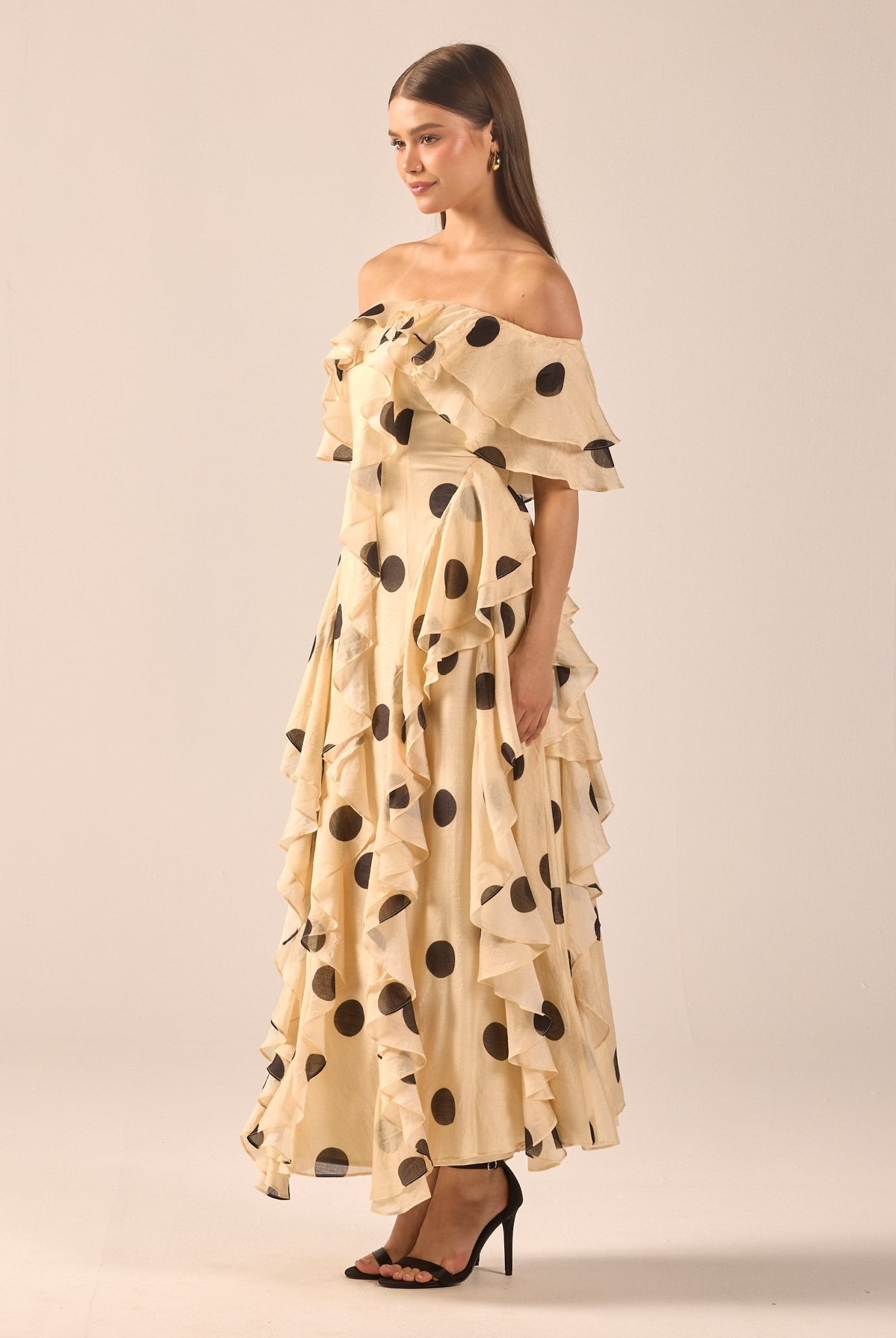 Polka Dot Ruffle Tencel Dress - shopaleena