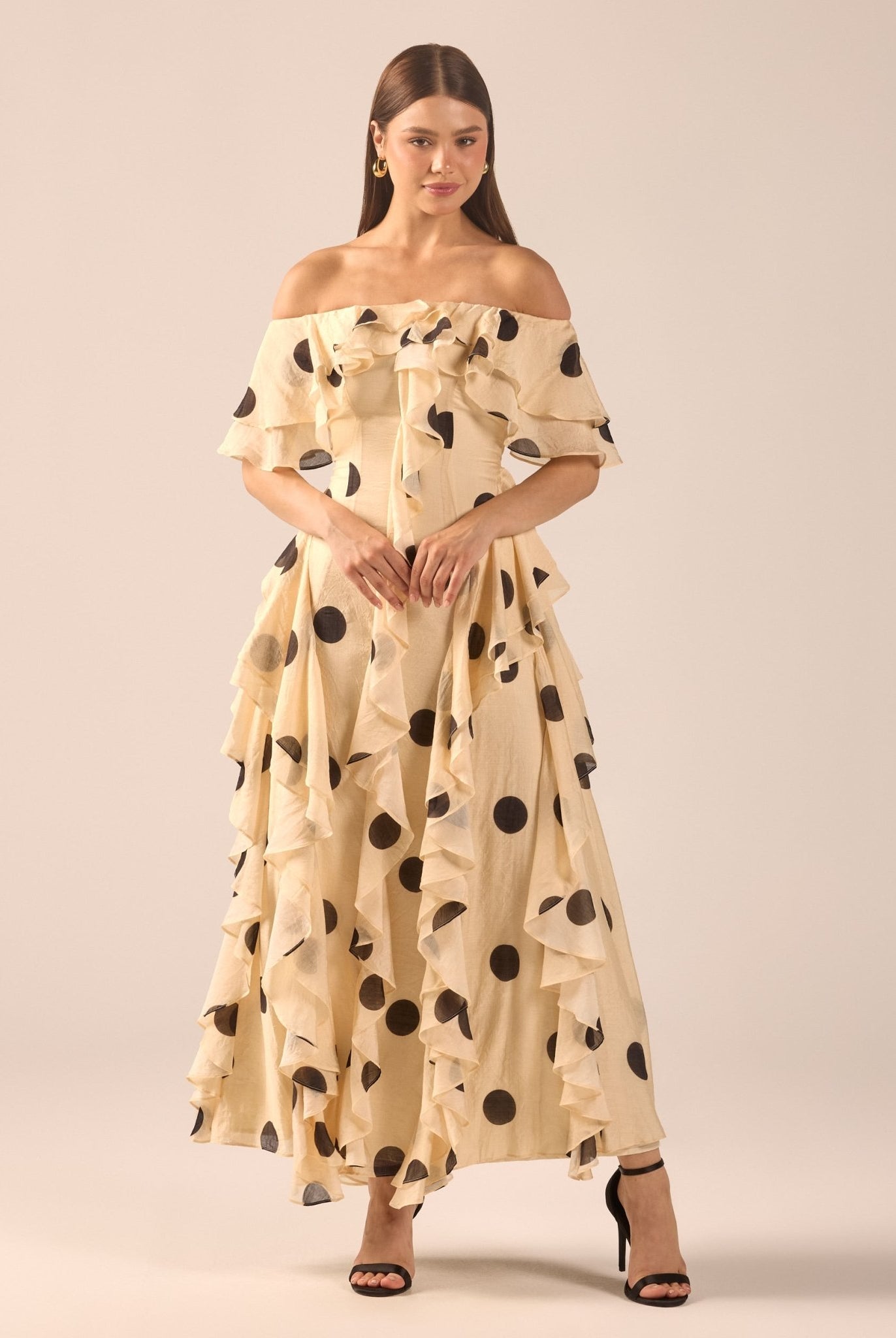 Polka Dot Ruffle Tencel Dress - shopaleena