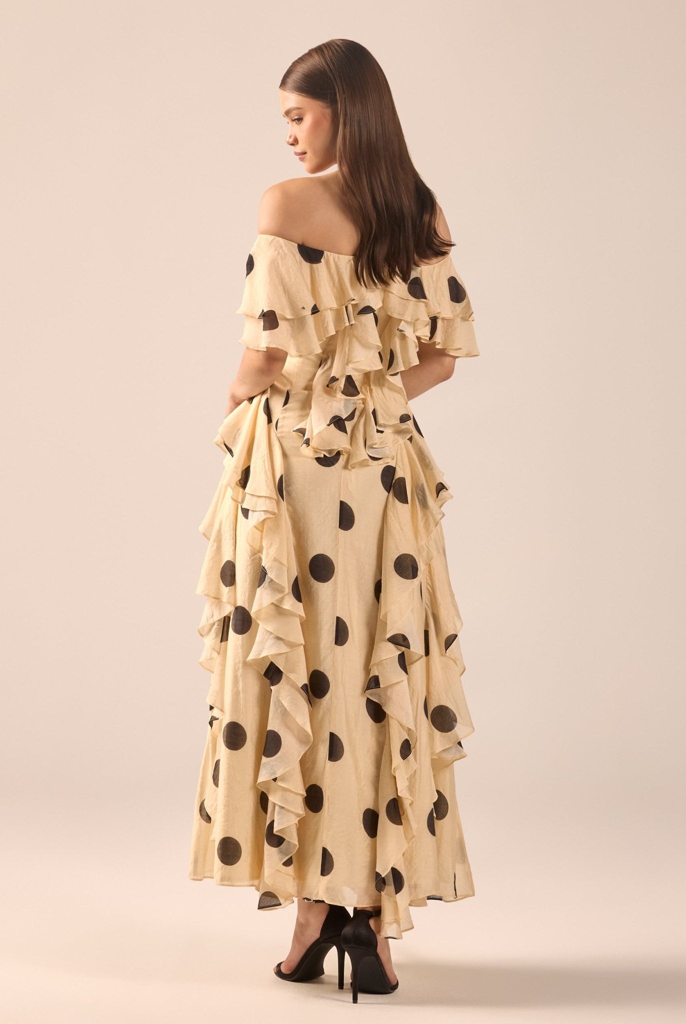 Polka Dot Ruffle Tencel Dress - shopaleena