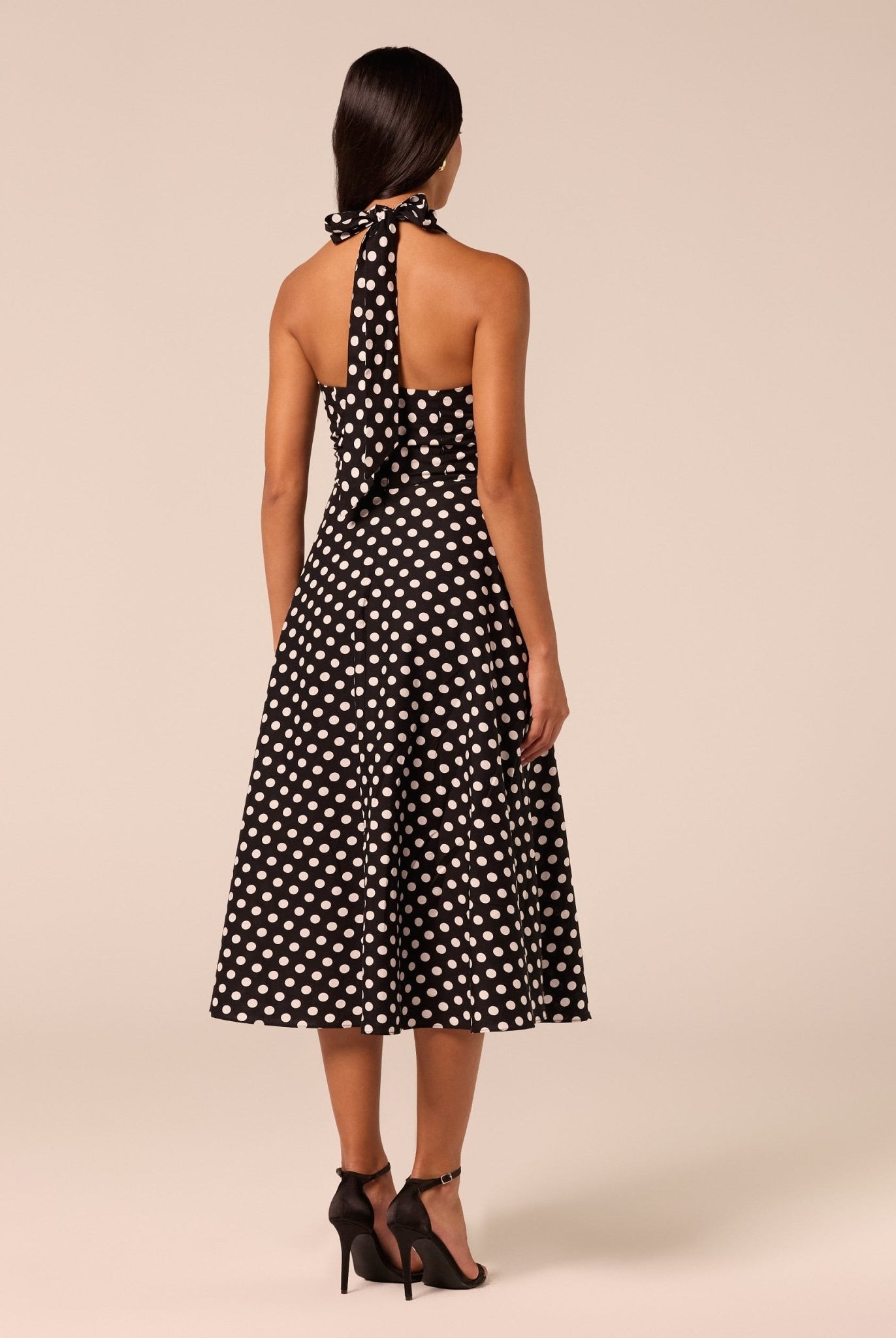 Polka Dot Tie Halter Neck Midi Dress - shopaleena