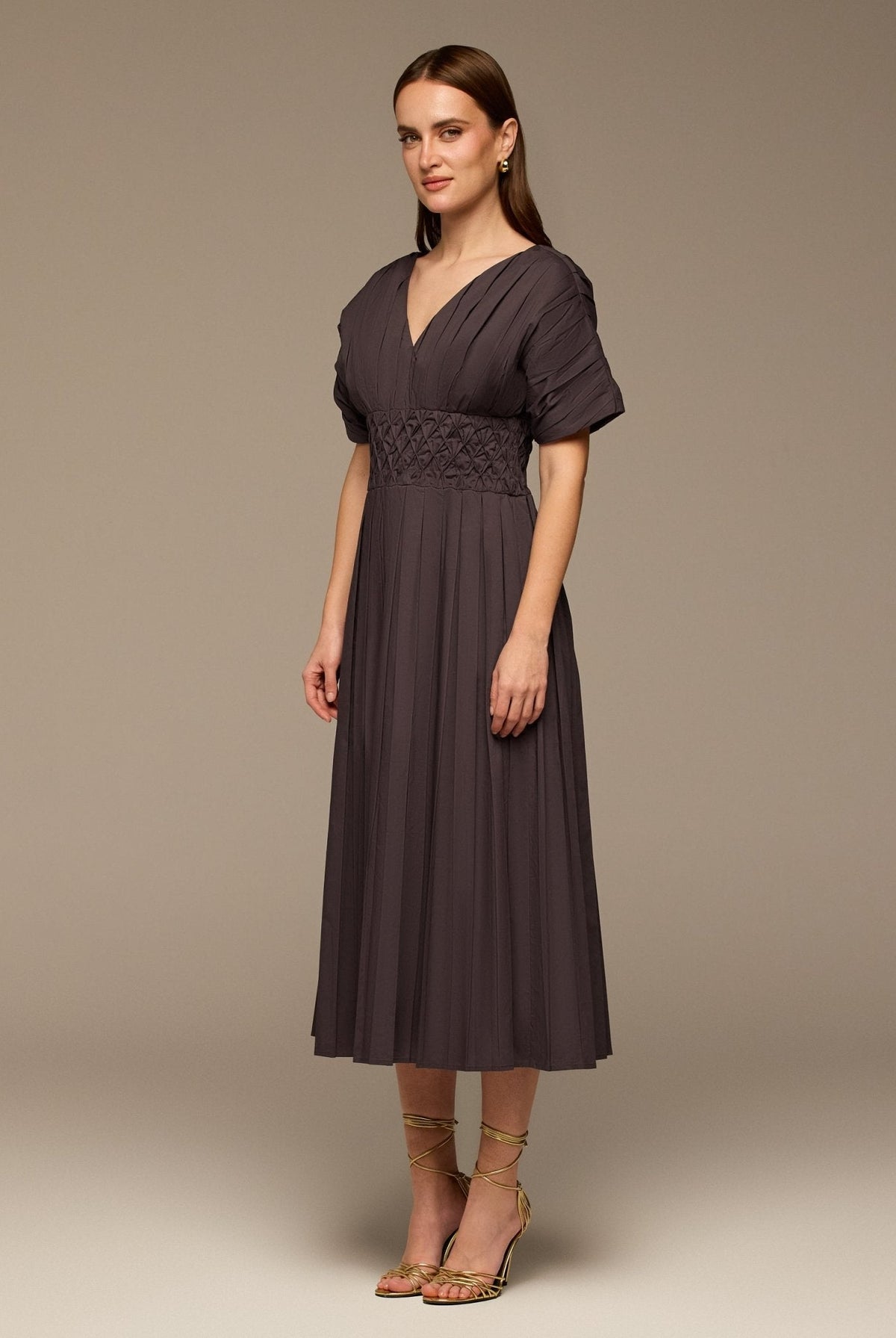 Poplin Cotton Puffy Sleeve Dress - shopaleena