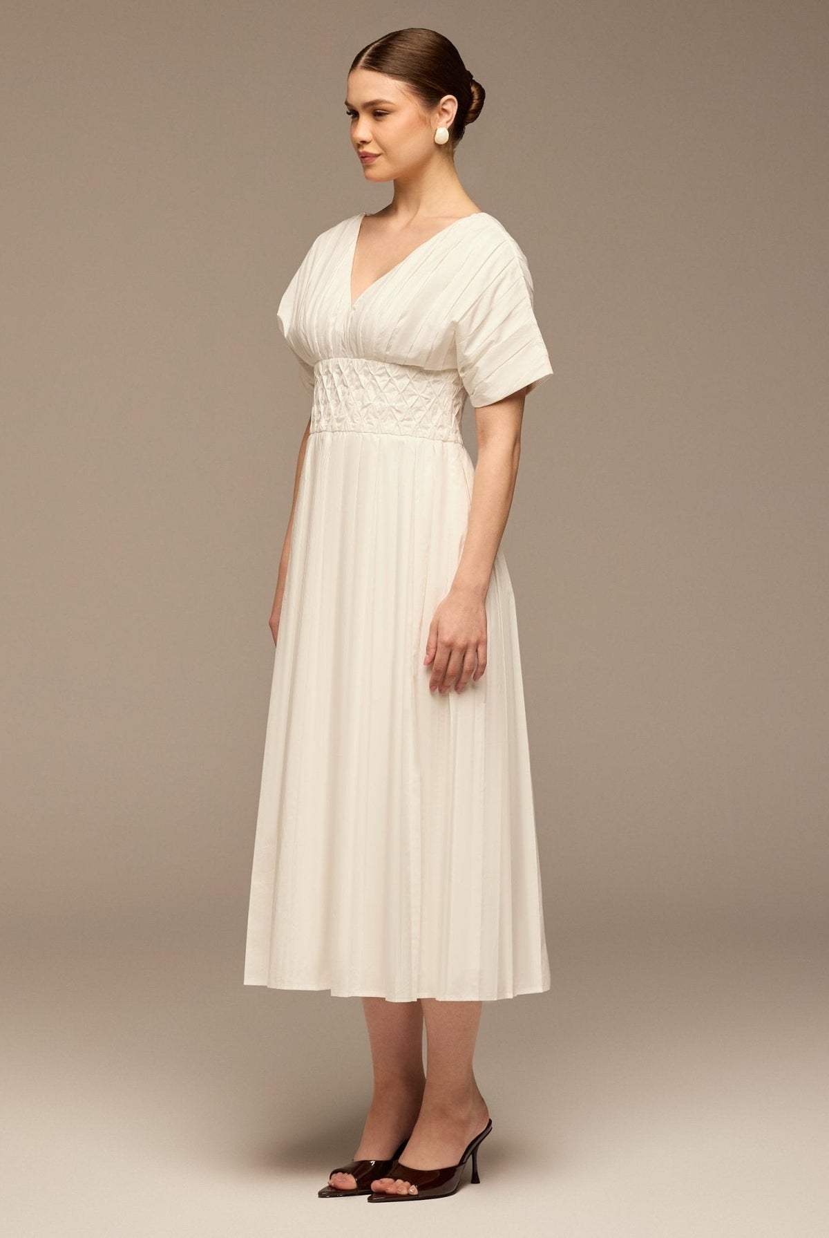 Poplin Cotton Puffy Sleeve Dress - shopaleena