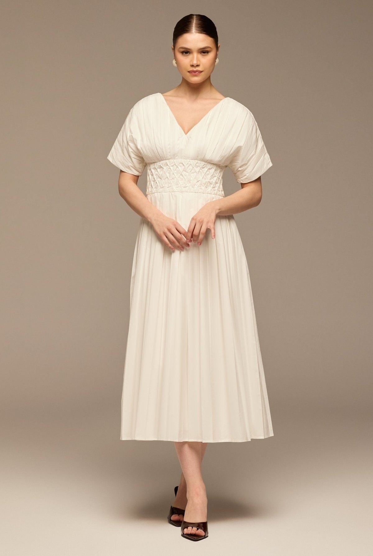 Poplin Cotton Puffy Sleeve Dress - shopaleena