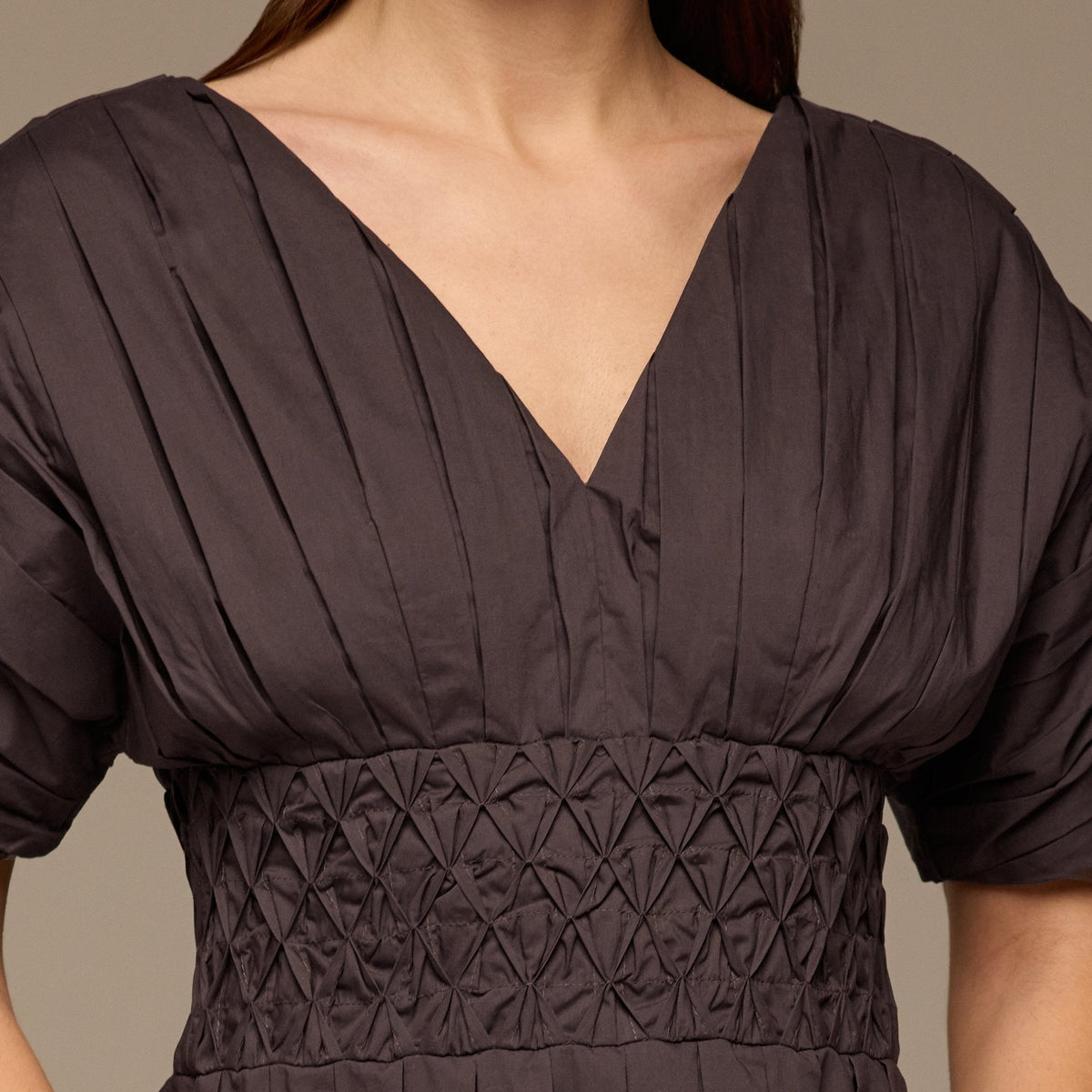Poplin Cotton Puffy Sleeve Dress - shopaleena