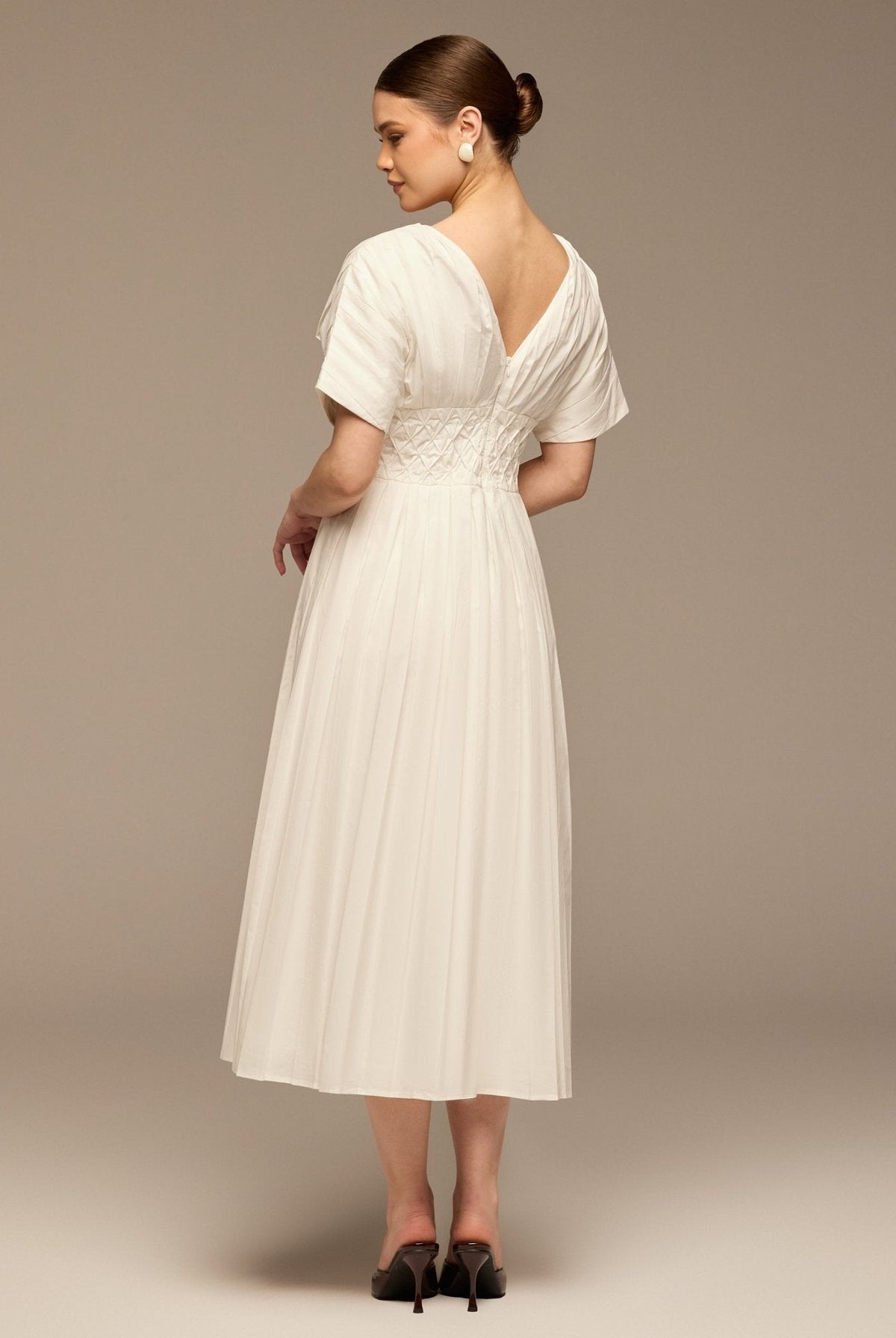 Poplin Cotton Puffy Sleeve Dress - shopaleena