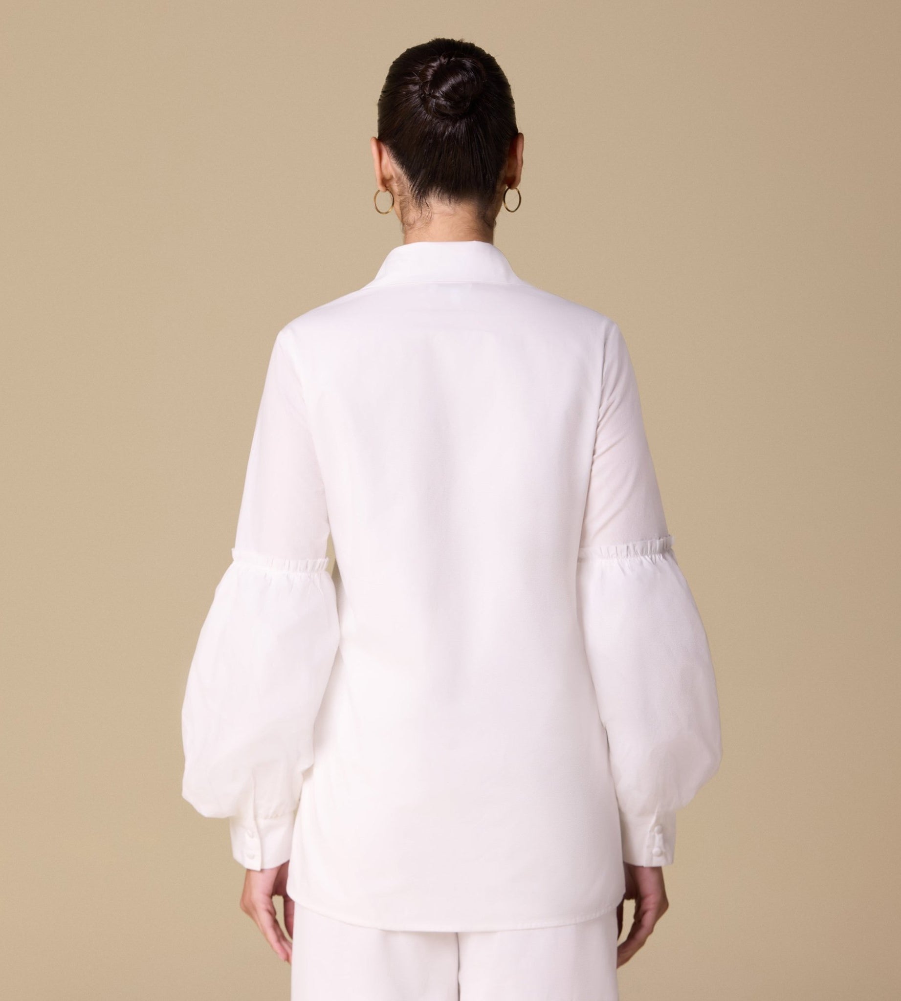 Poplin Puff Sleeve Shirt with Fabric Buttons - shopaleena