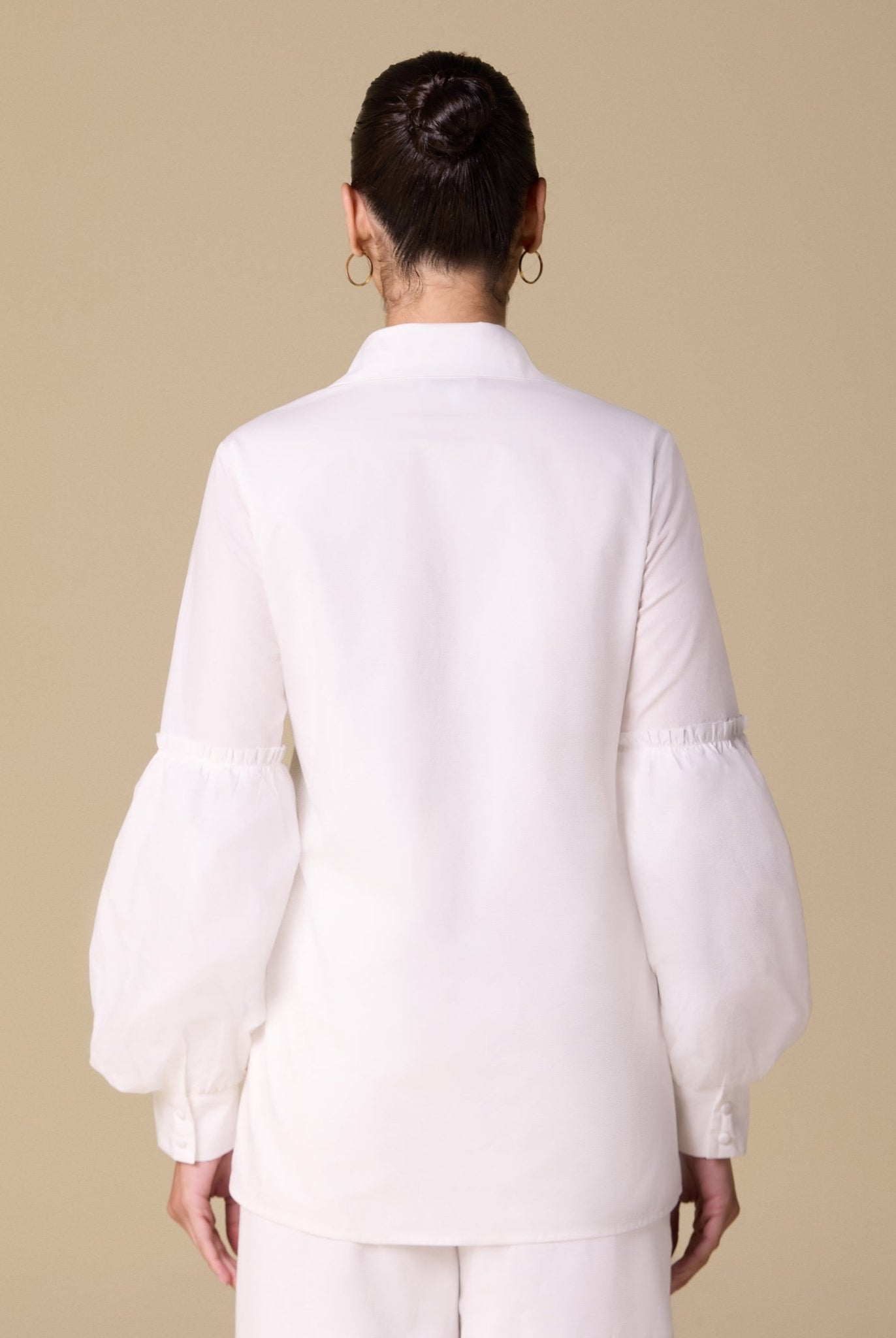 Poplin Puff Sleeve Shirt with Fabric Buttons - shopaleena