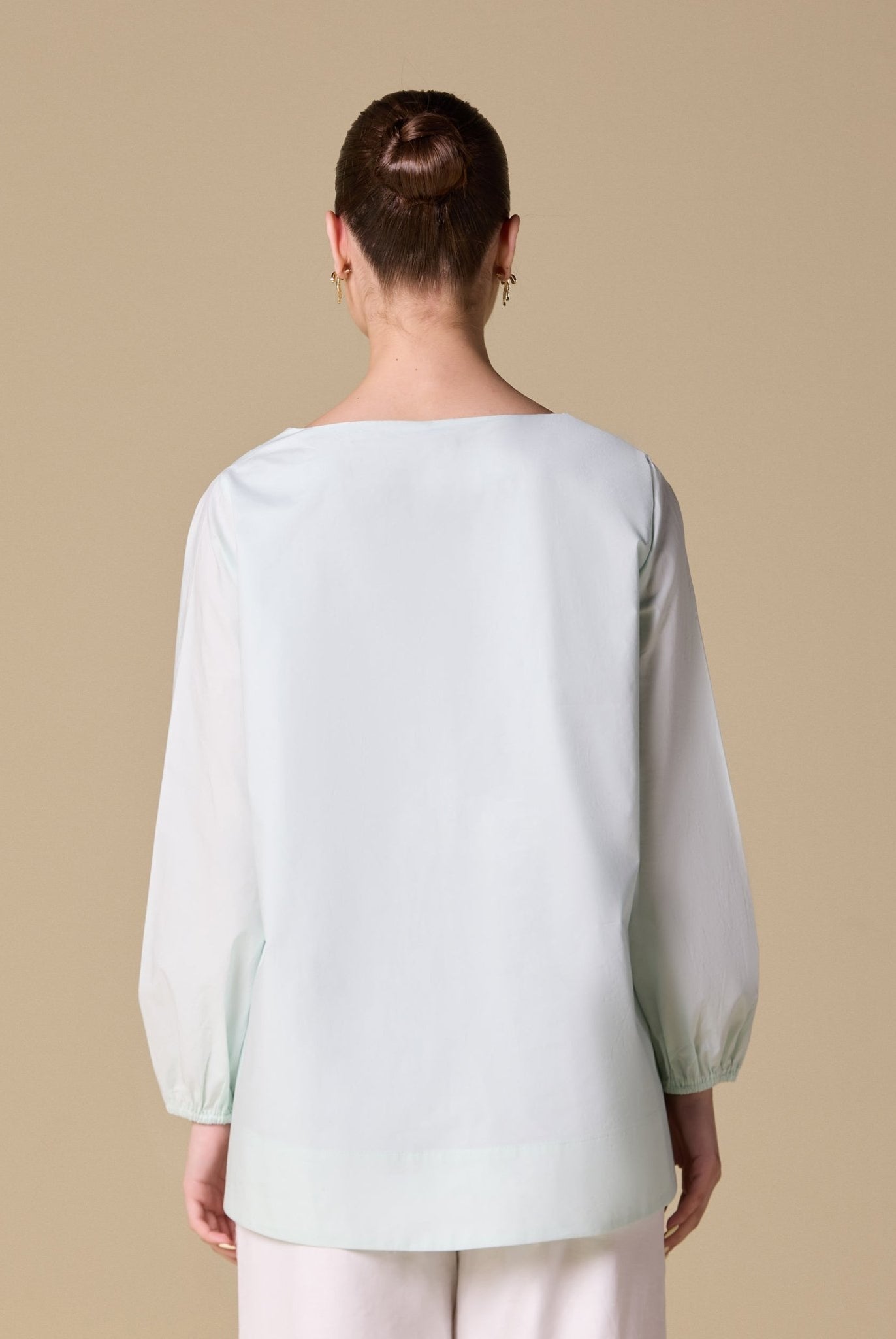 Poplin Puff Sleeves Top with Boat Neck - shopaleena