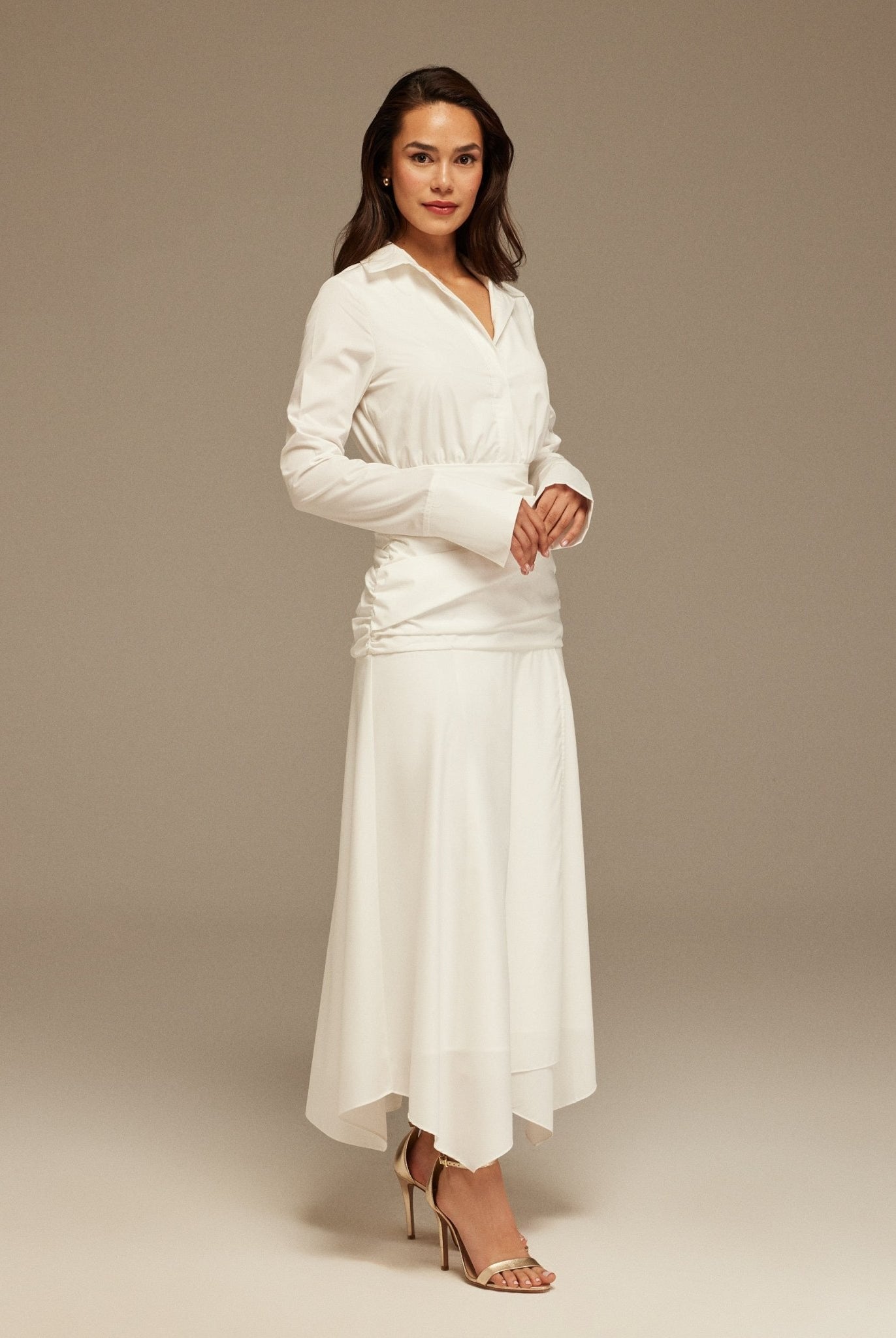 Poplin Shirt Dress With Gathered Waist - shopaleena