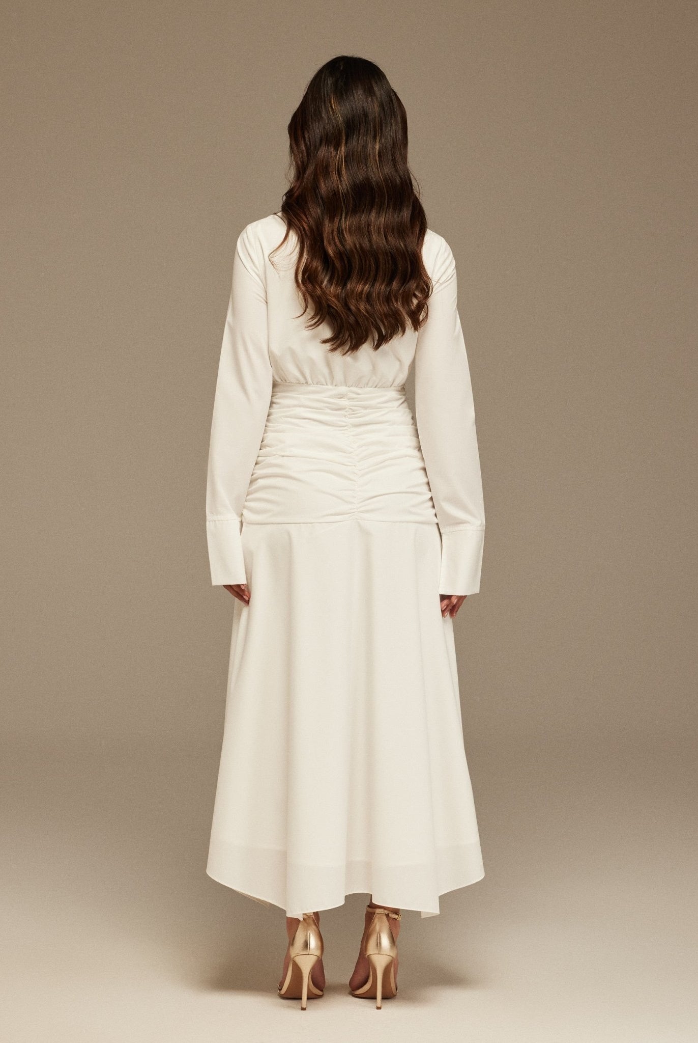 Poplin Shirt Dress With Gathered Waist - shopaleena