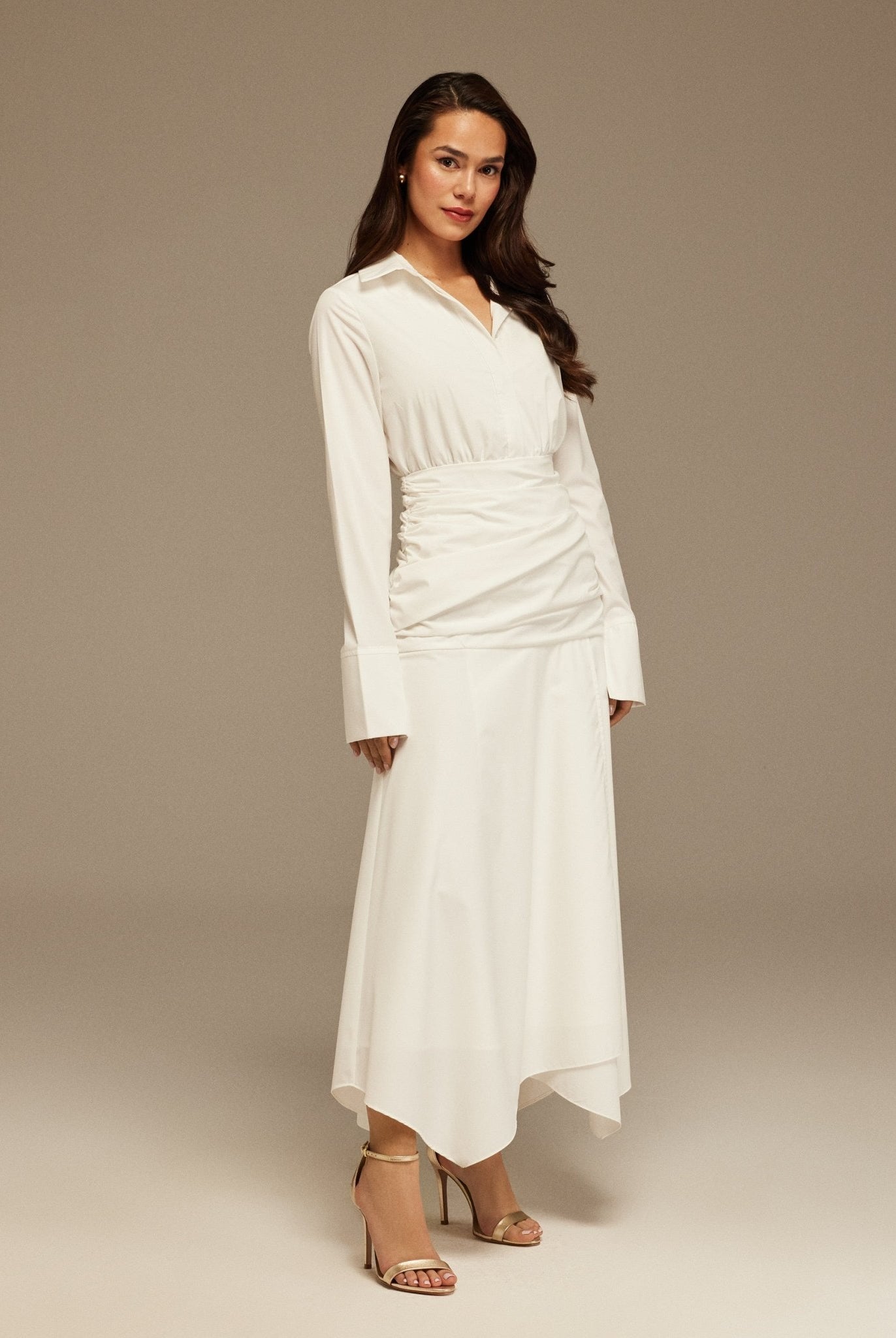 Poplin Shirt Dress With Gathered Waist - shopaleena