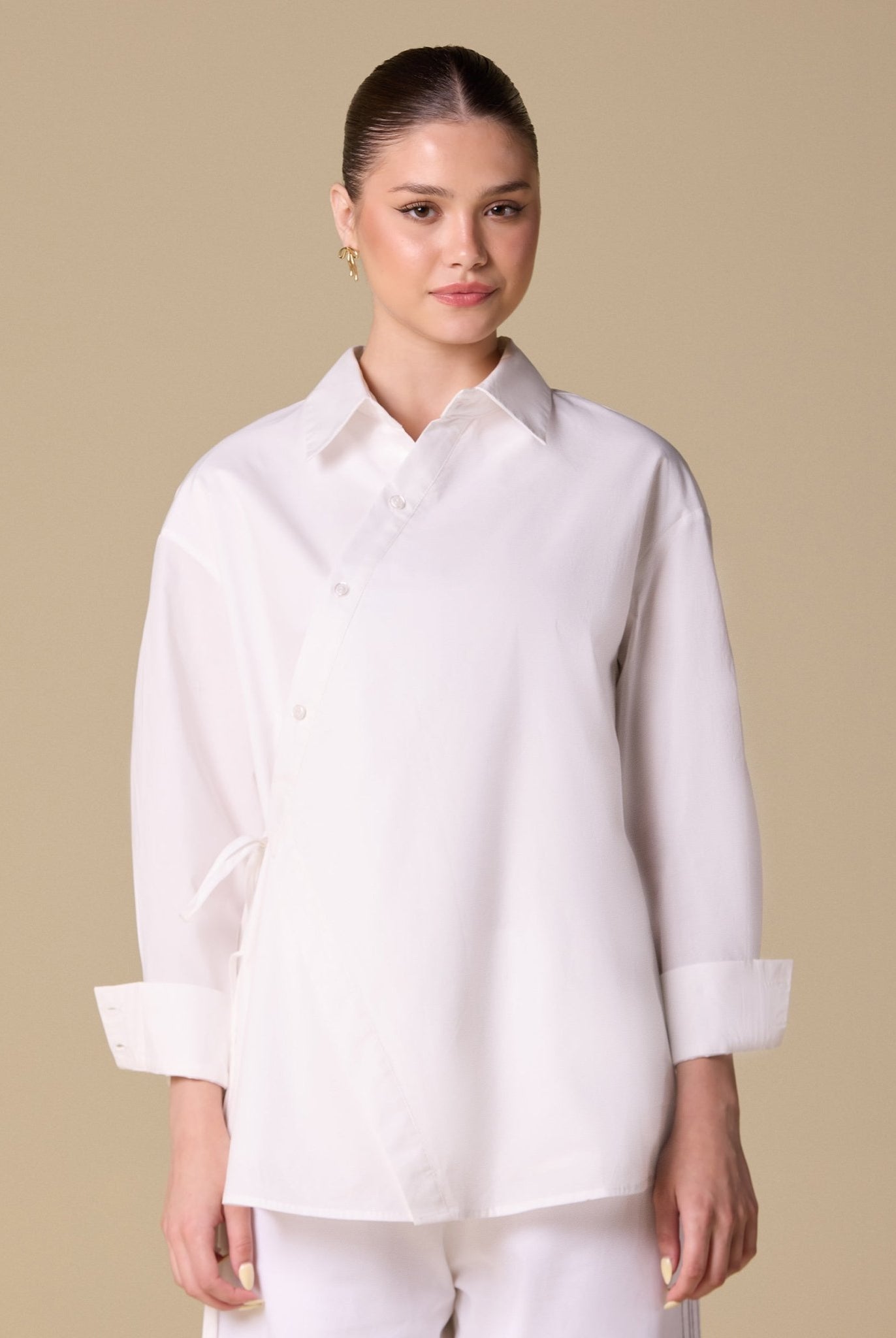 Poplin Shirt with Side Ribbon - shopaleena