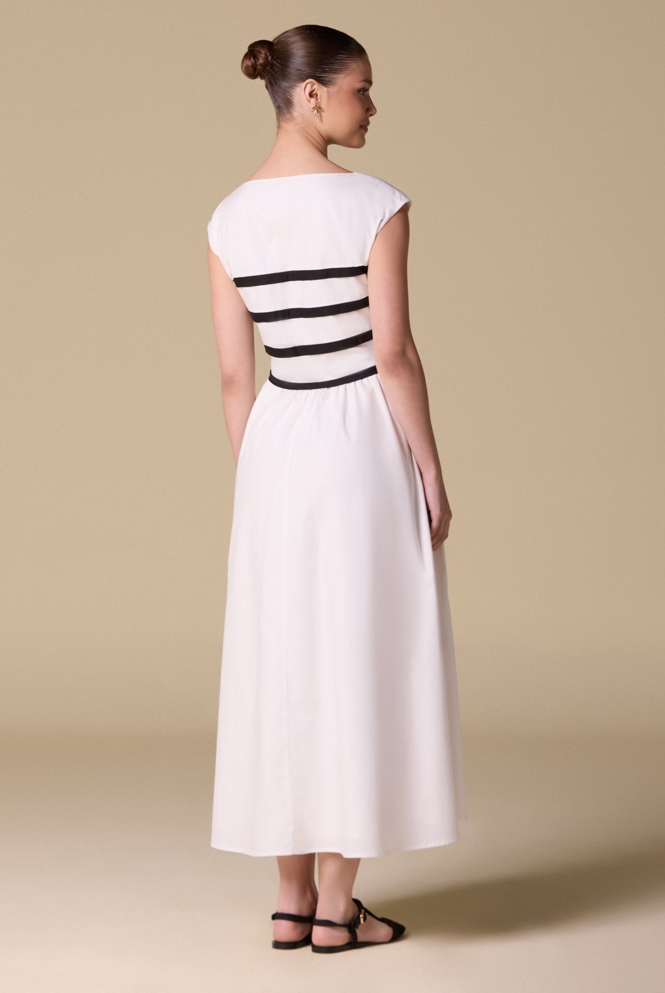 Poplin Striped Flared A Line Midi Dress - shopaleena