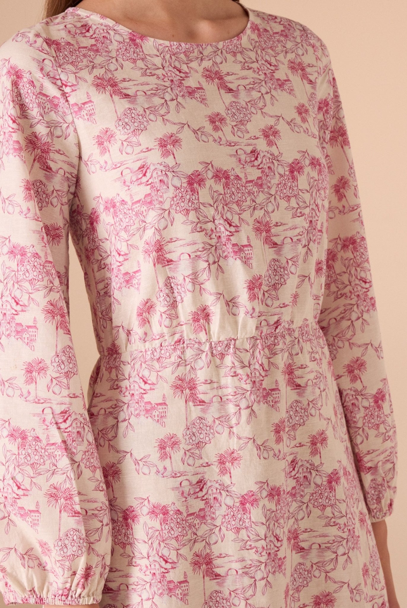 Printed Gathered Waist Midi Dress - shopaleena