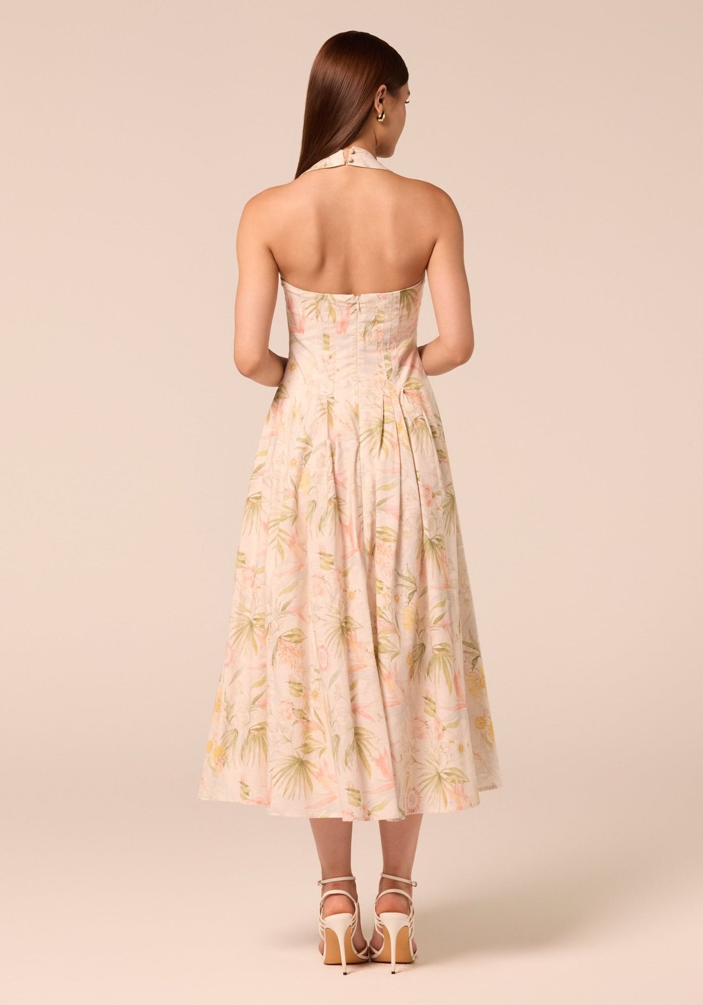 Printed Halter Neck A-Line Dress - shopaleena