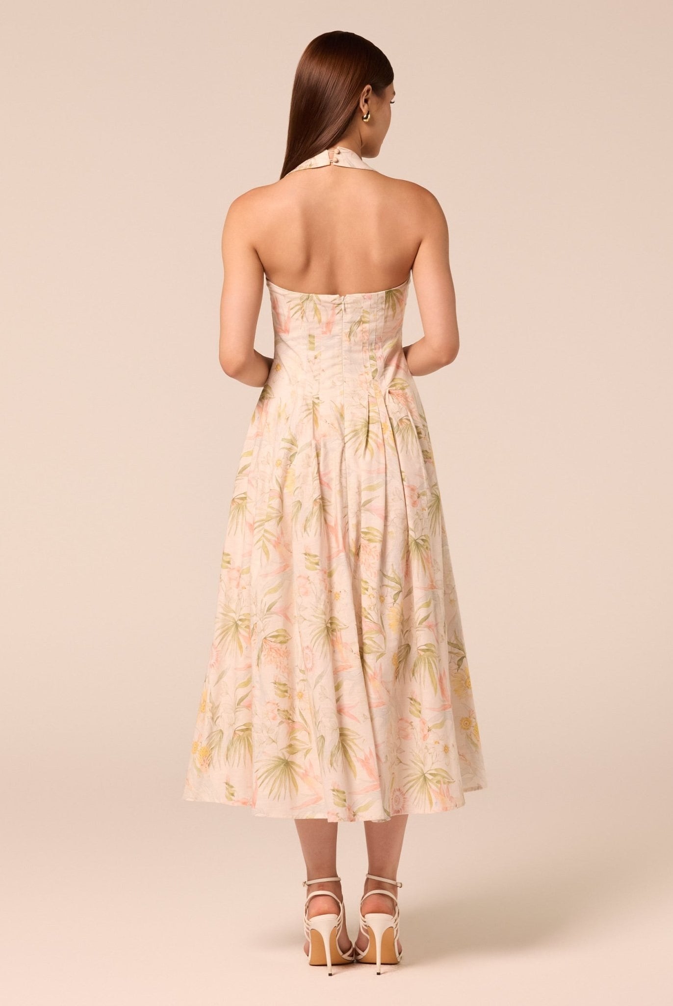Printed Halter Neck A-Line Dress - shopaleena
