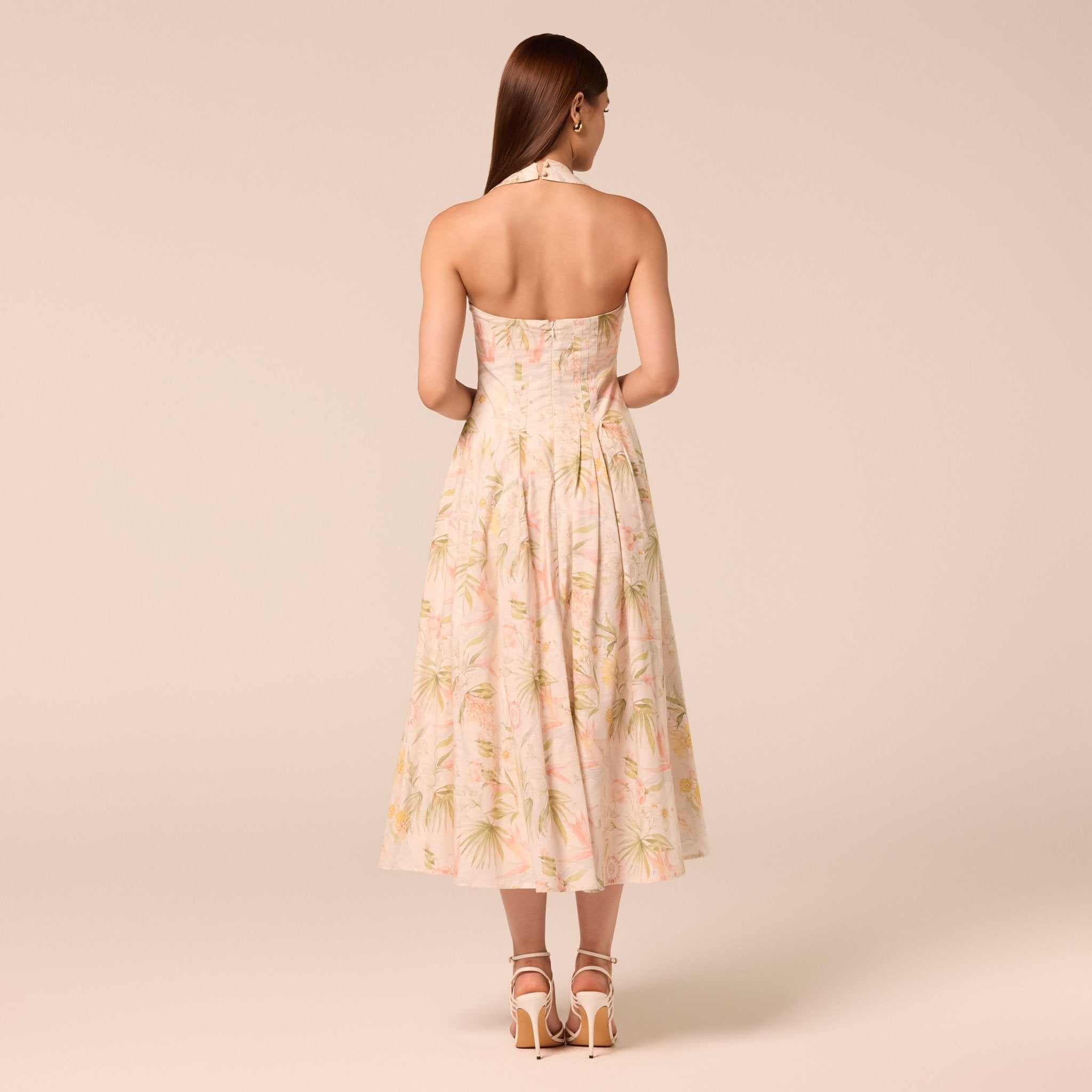 Printed Halter Neck A-Line Dress - shopaleena