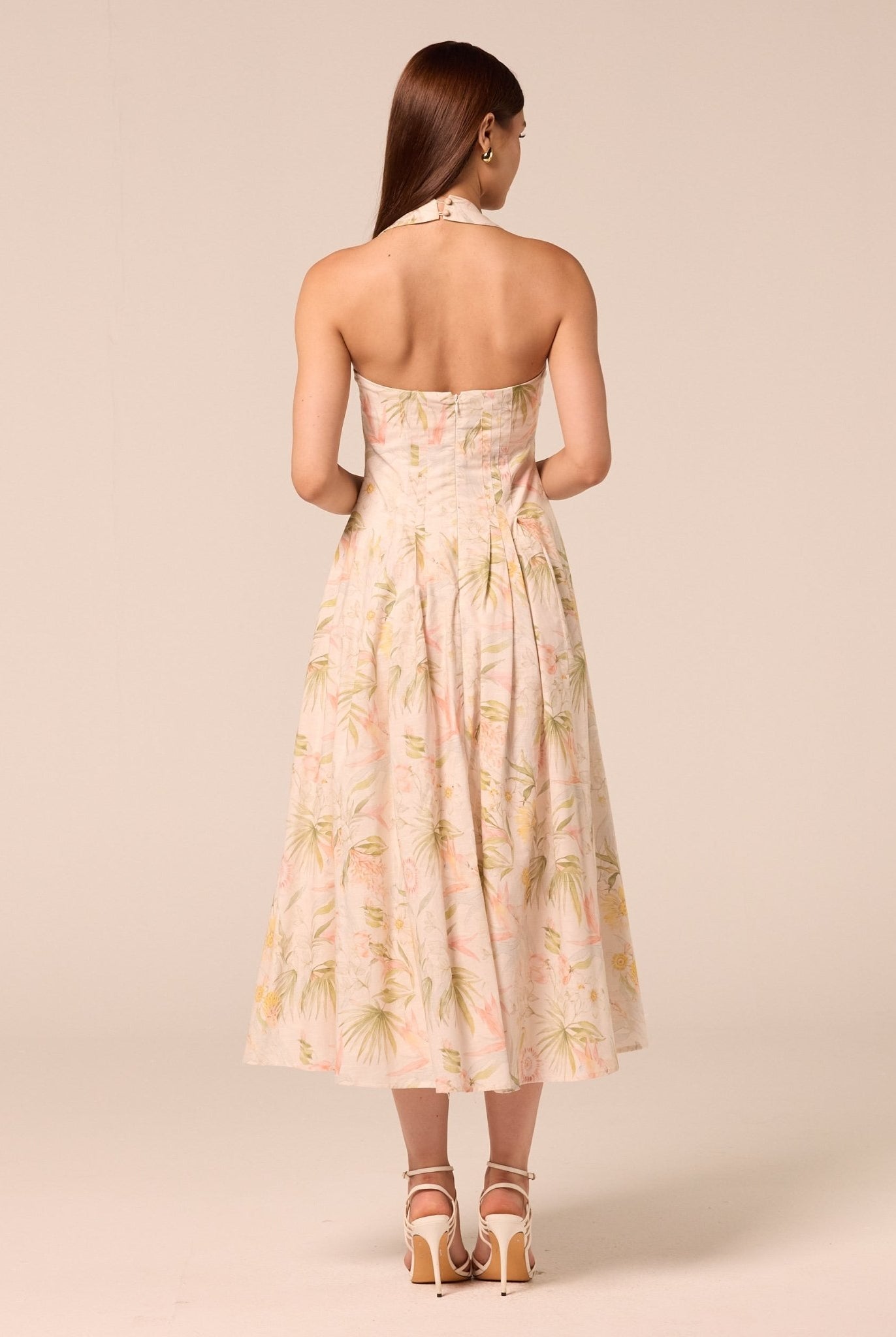 Printed Halter Neck A-Line Dress - shopaleena