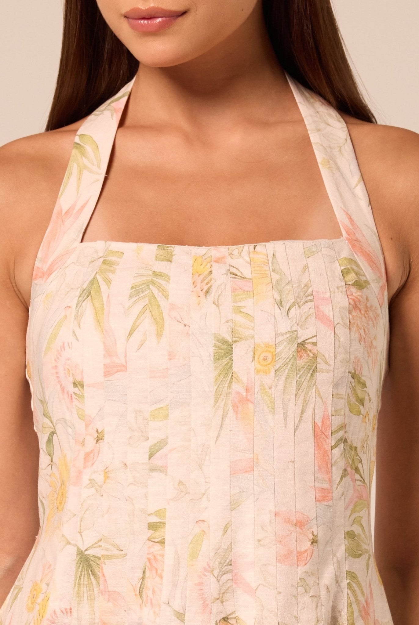 Printed Halter Neck A-Line Dress - shopaleena