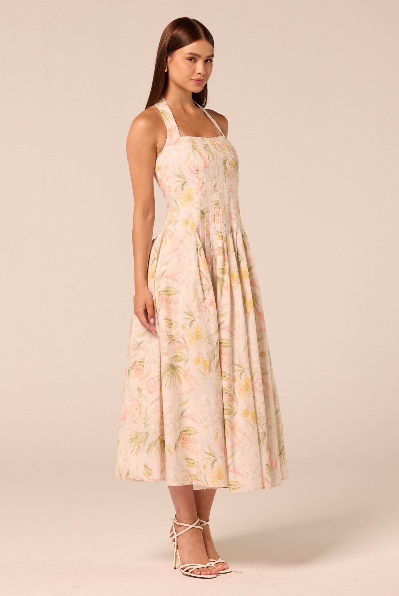 Printed Halter Neck A-Line Dress - shopaleena