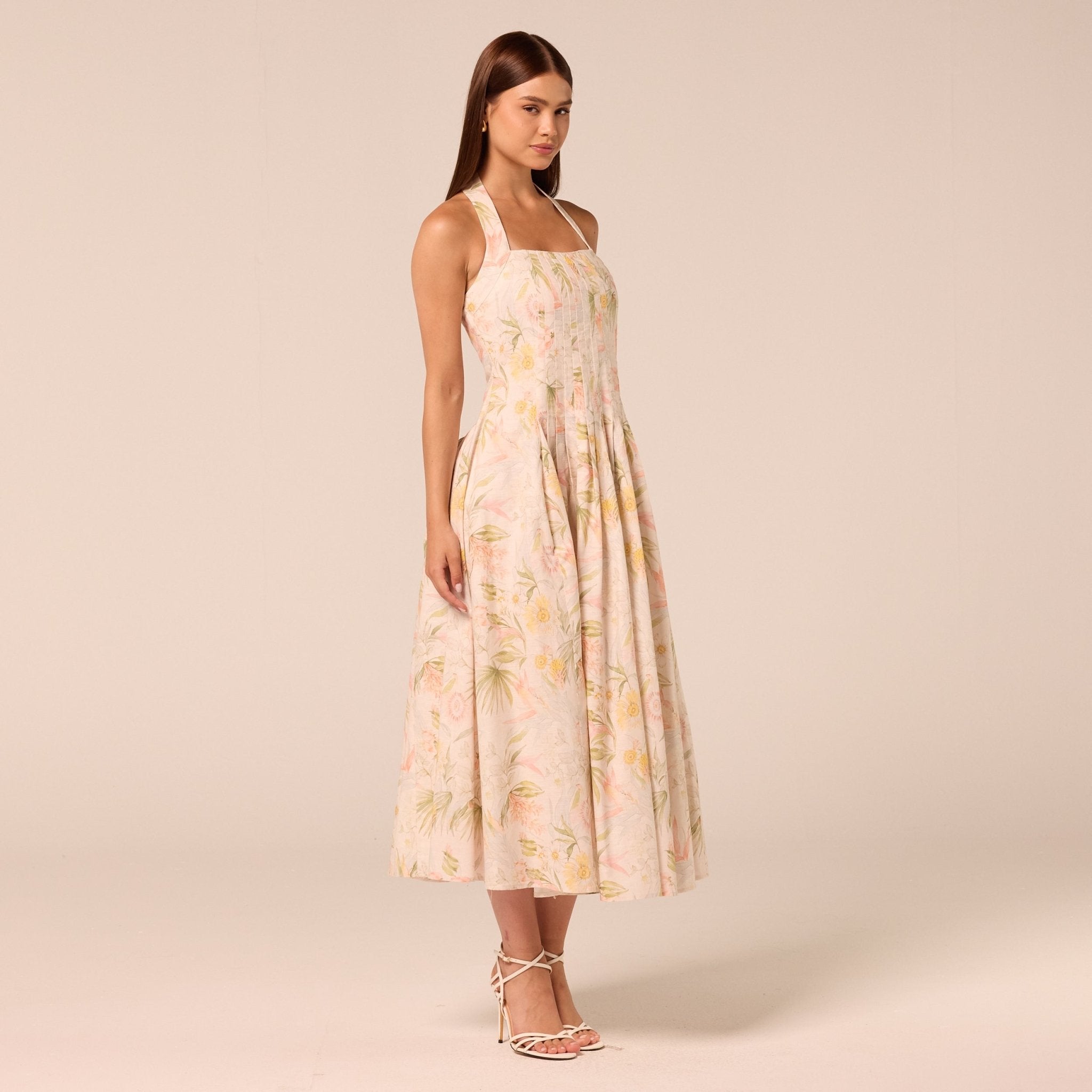 Printed Halter Neck A-Line Dress - shopaleena
