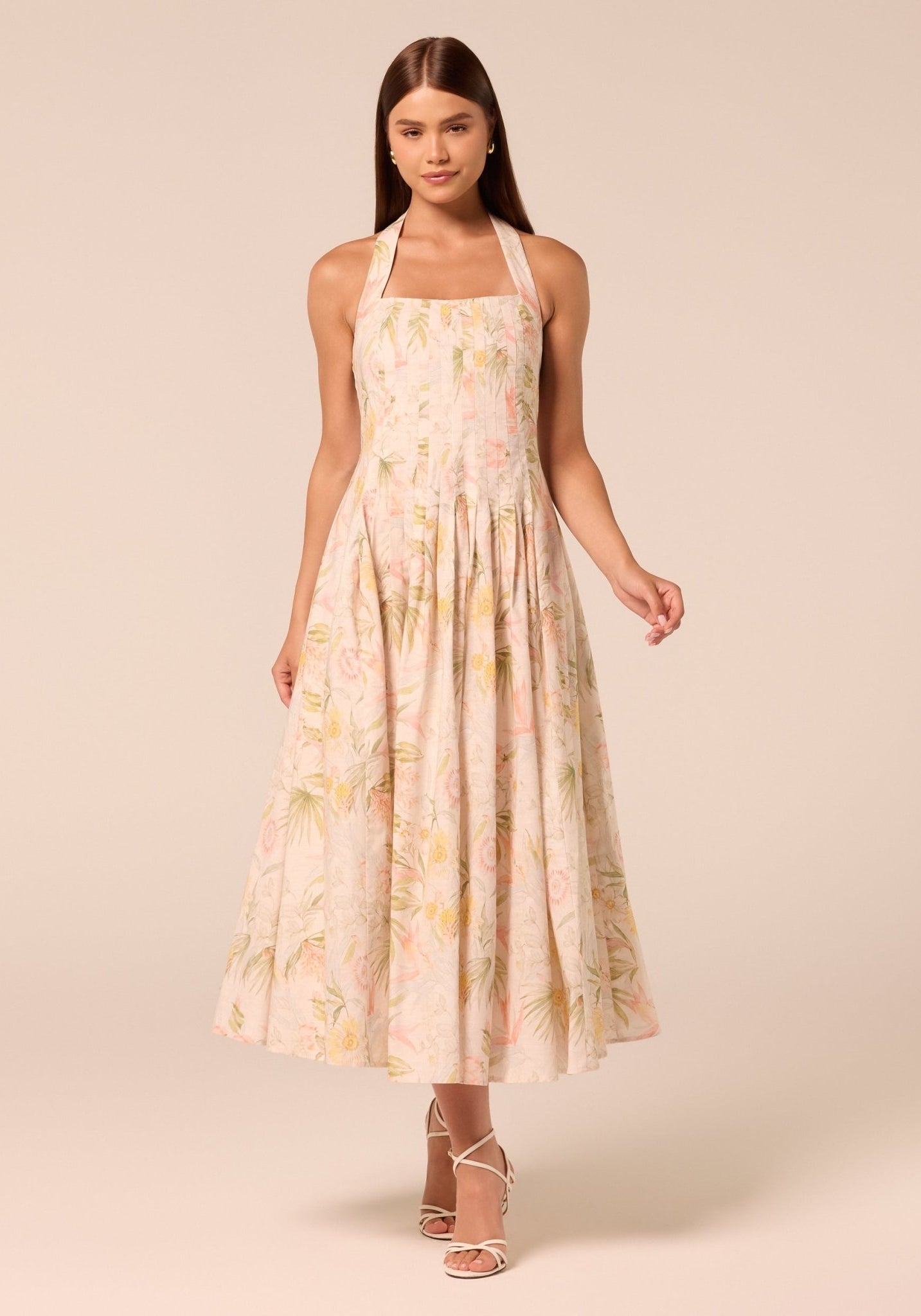 Printed Halter Neck A-Line Dress - shopaleena