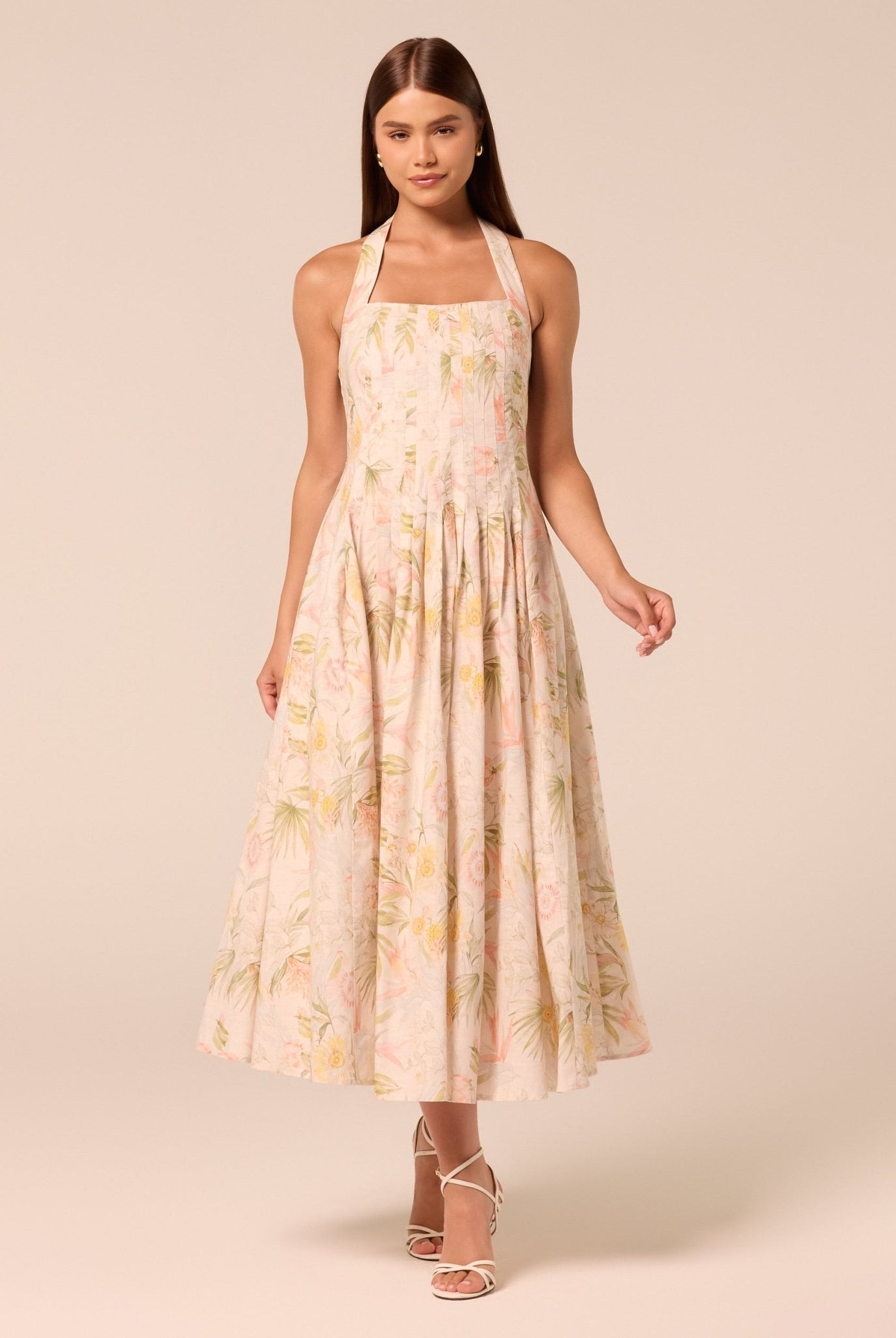 Printed Halter Neck A-Line Dress - shopaleena