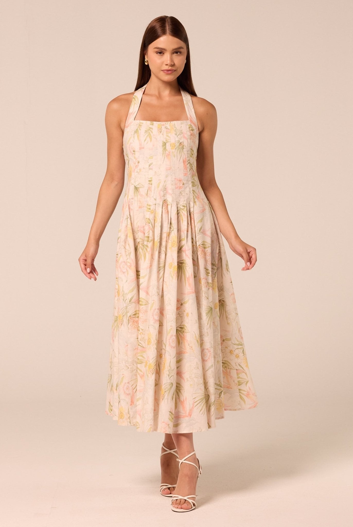 Printed Halter Neck A-Line Dress - shopaleena